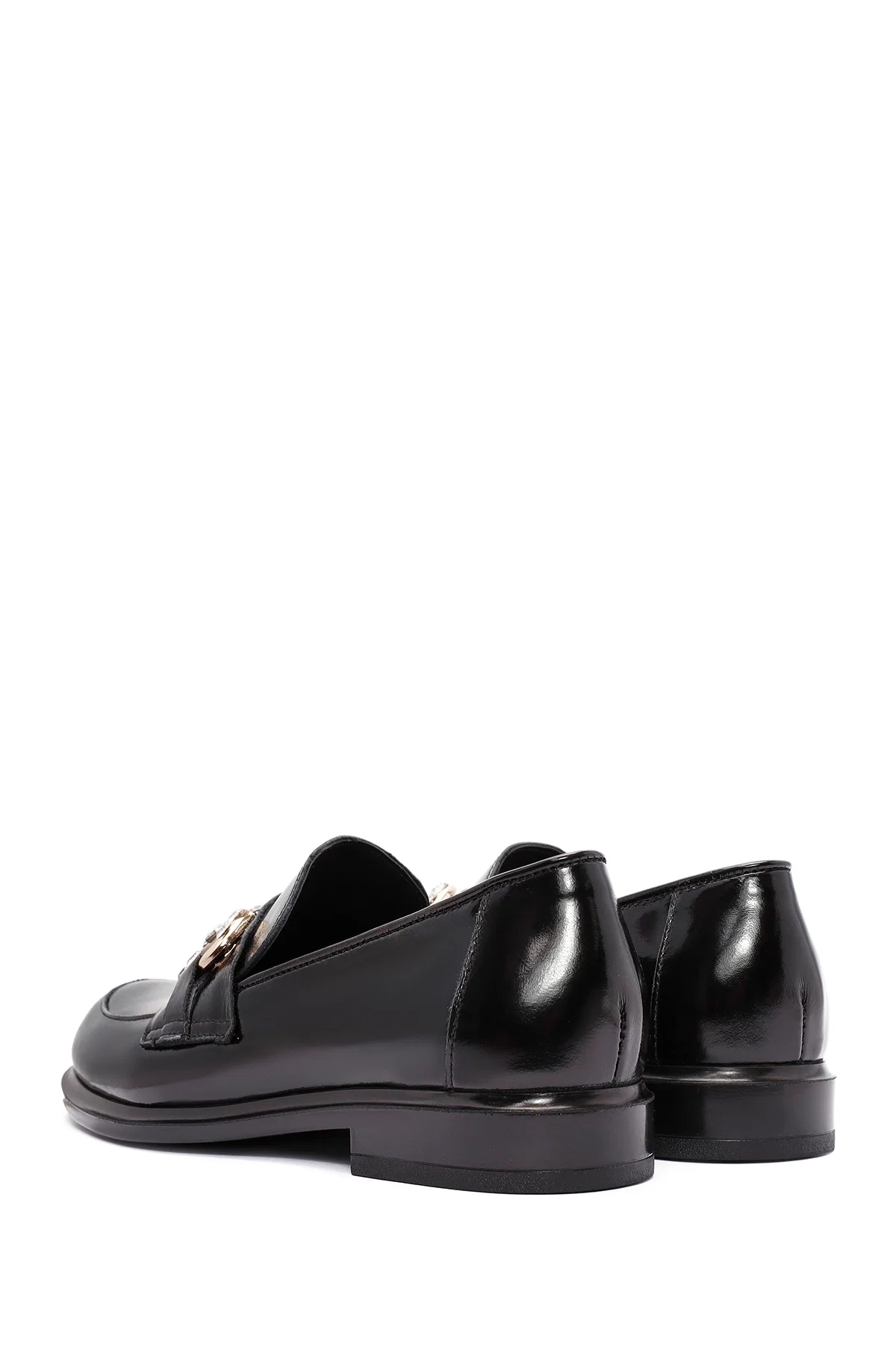 Kadın Siyah Taş Detaylı Deri Maskülen Loafer - Image 5