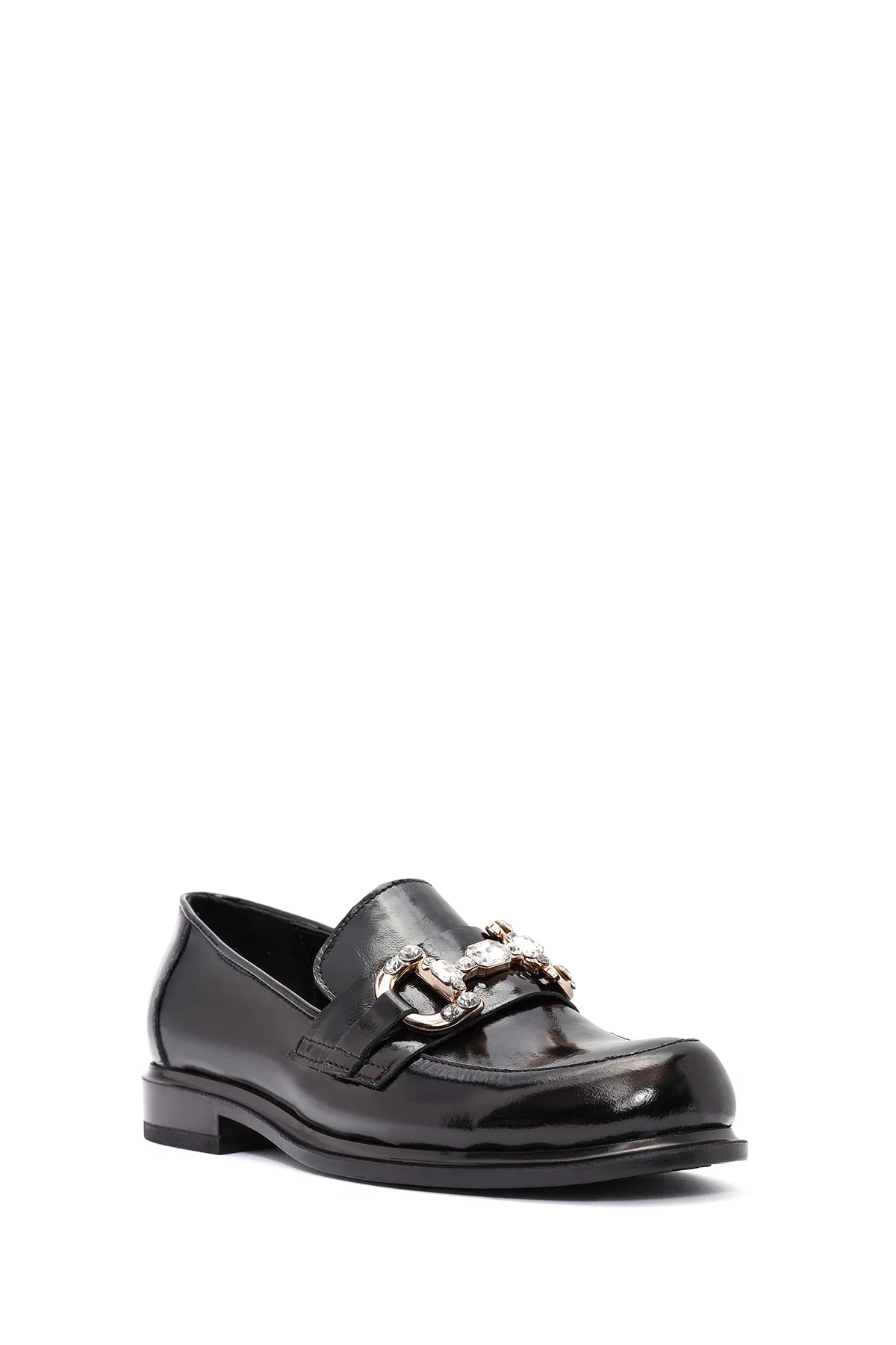 Kadın Siyah Taş Detaylı Deri Maskülen Loafer - Image 6