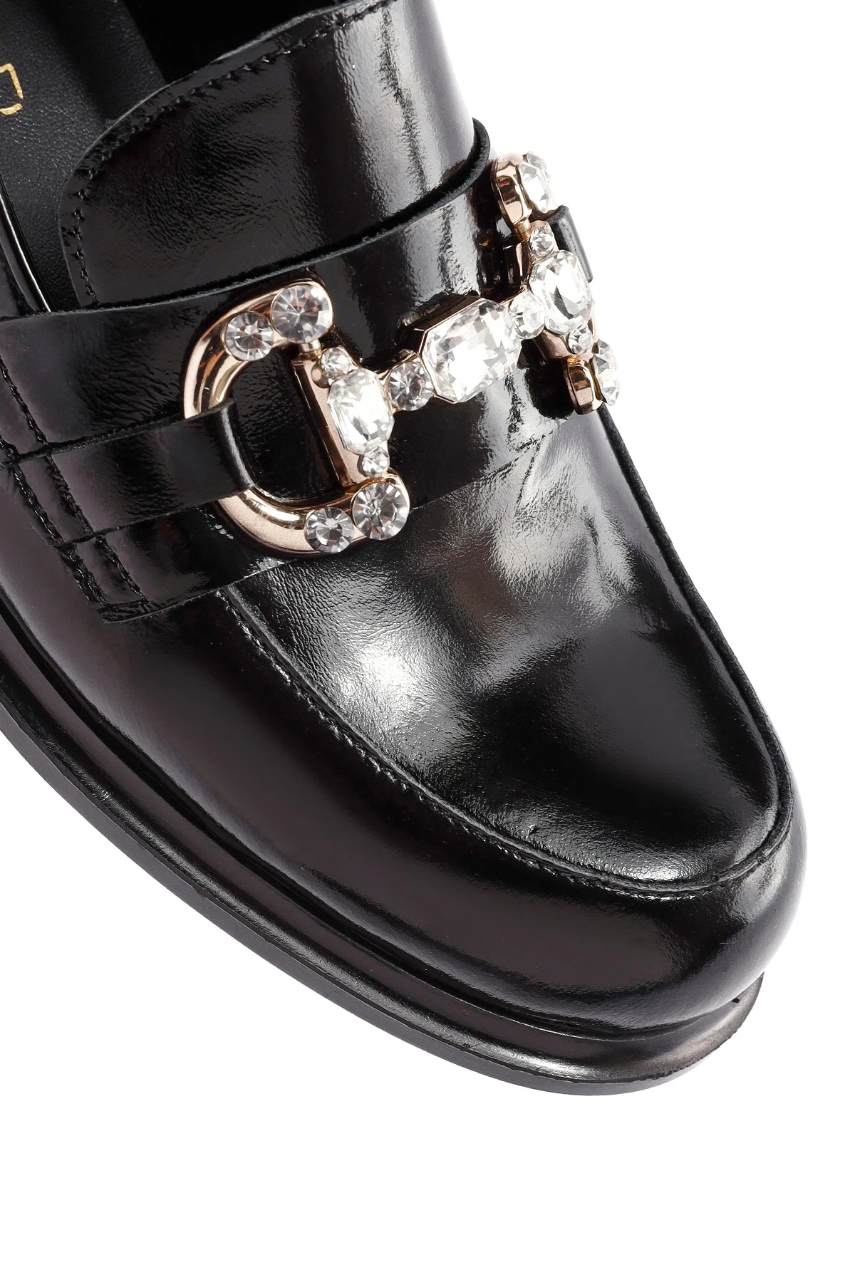 Kadın Siyah Taş Detaylı Deri Maskülen Loafer - Image 8