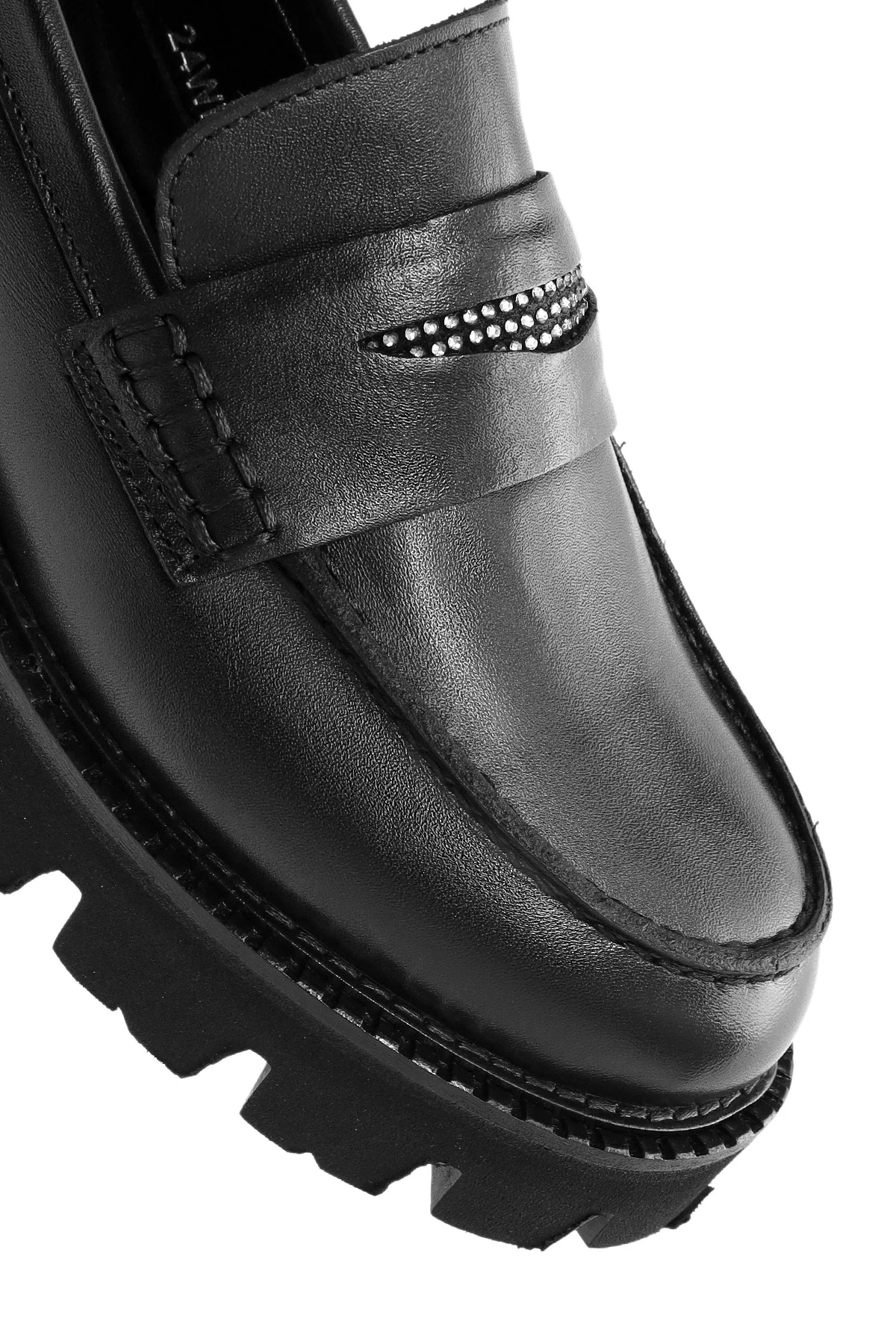 Kadın Siyah Taş Detaylı Deri Maskülen Loafer - Image 8