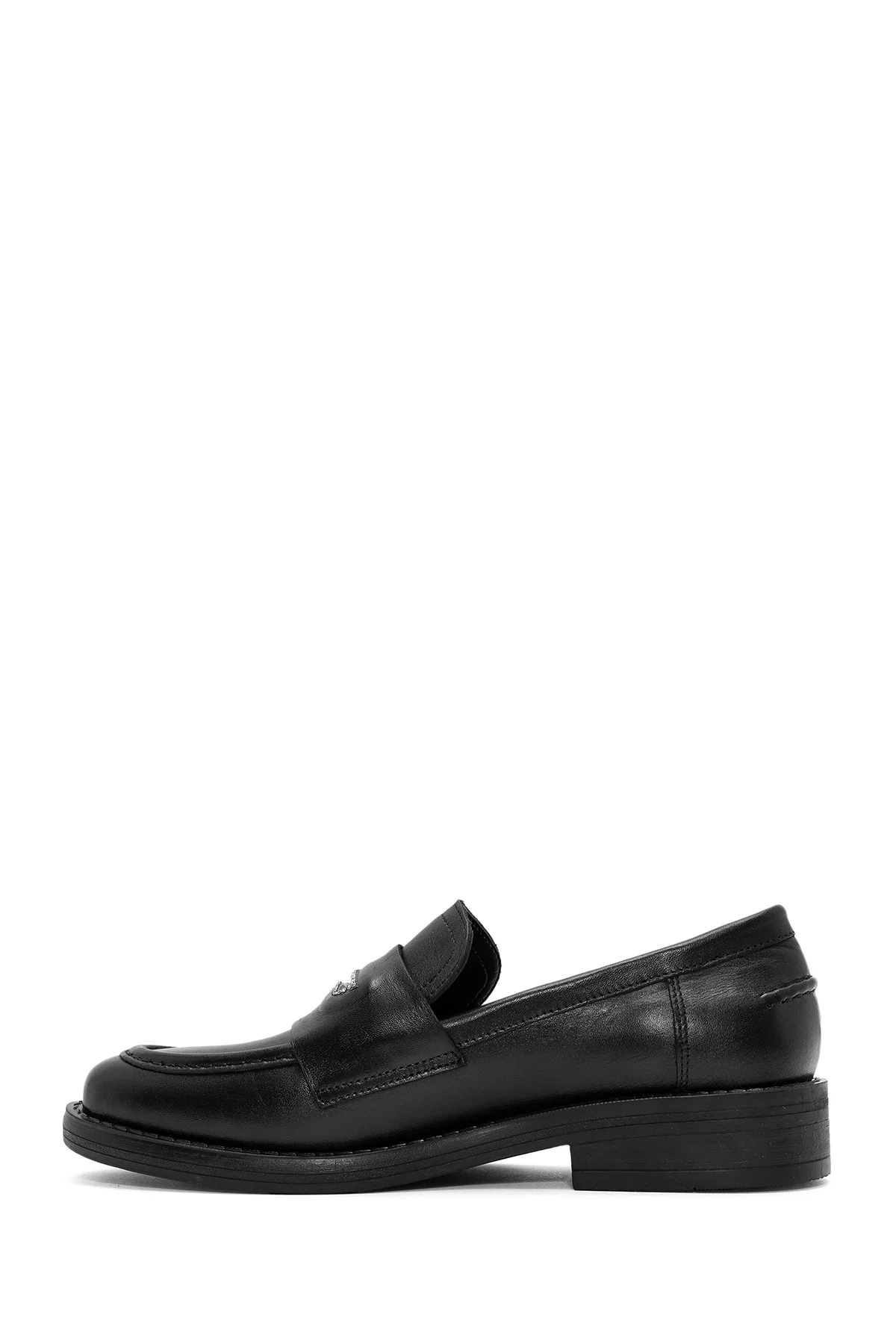Kadın Siyah Taş Detaylı Deri Maskülen Loafer - Image 2