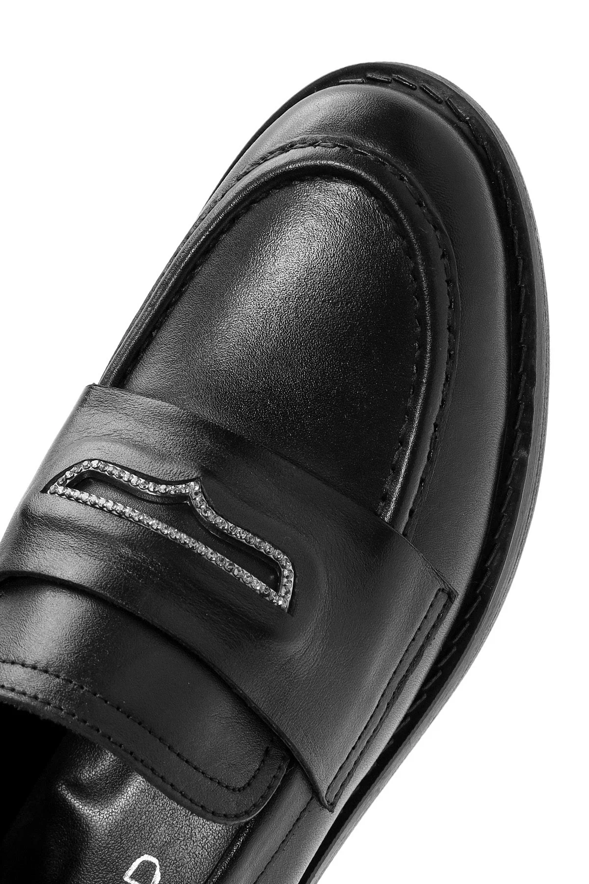 Kadın Siyah Taş Detaylı Deri Maskülen Loafer - Image 8