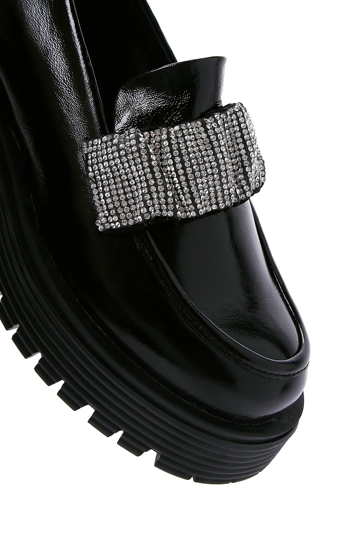 Kadın Siyah Taş Detaylı Deri Maskülen Loafer - Image 9