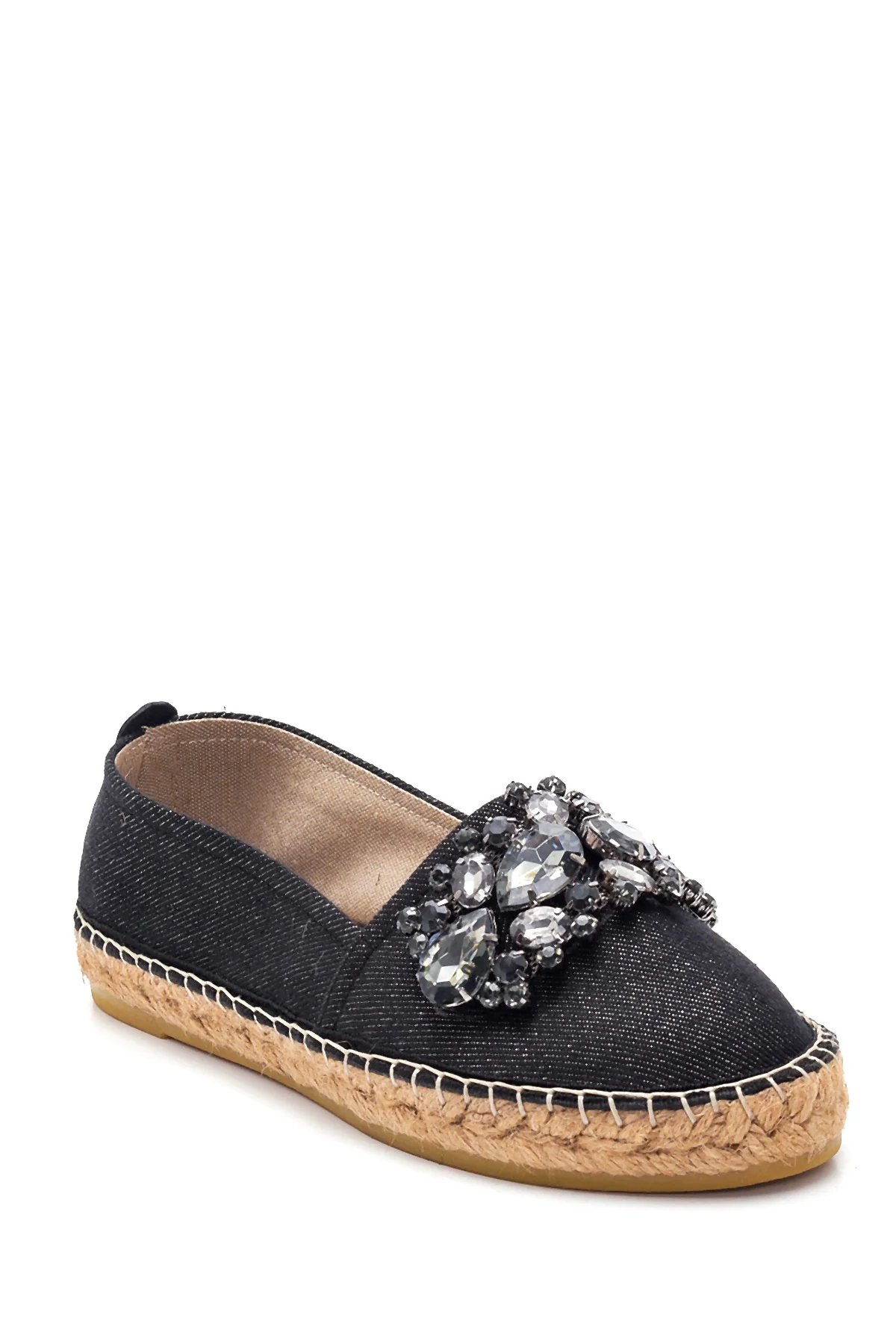 Kadın Siyah Taşlı Hasır Taban Espadril - Image 3