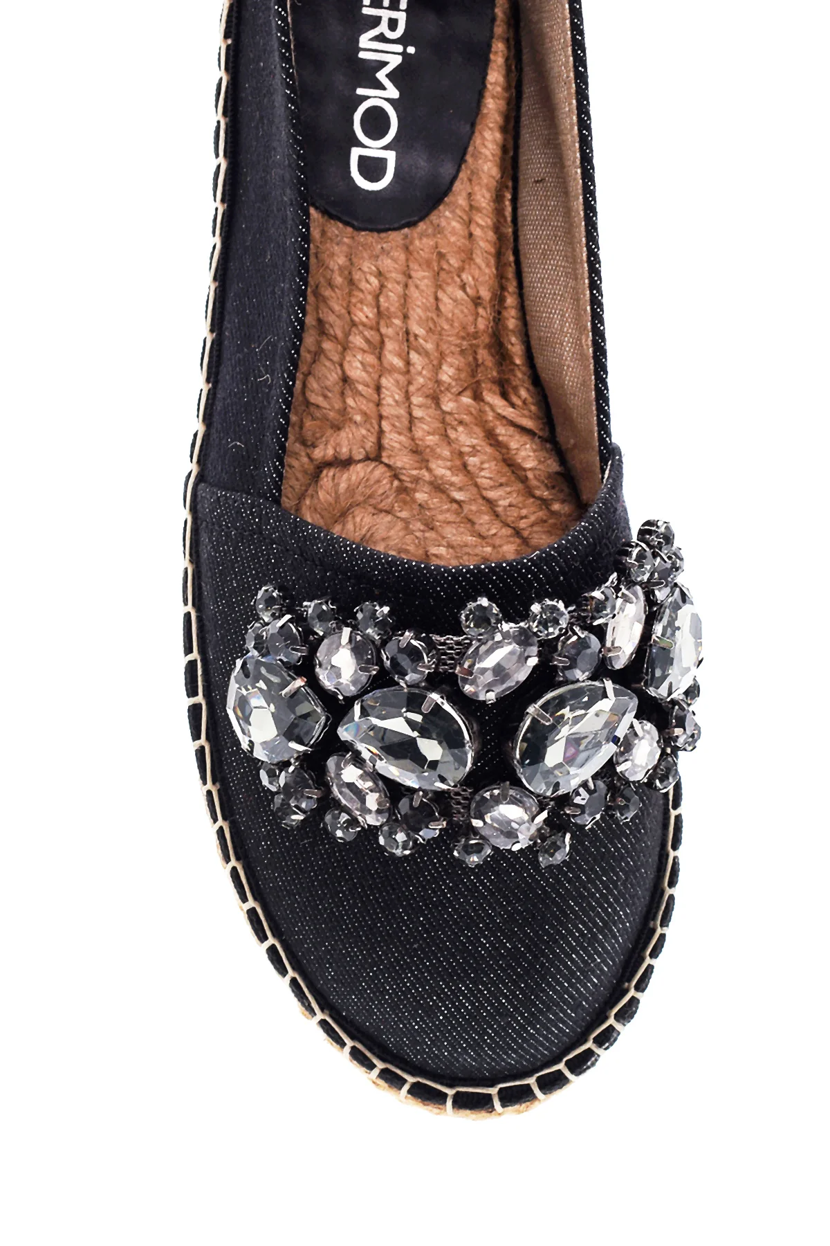 Kadın Siyah Taşlı Hasır Taban Espadril - Image 6