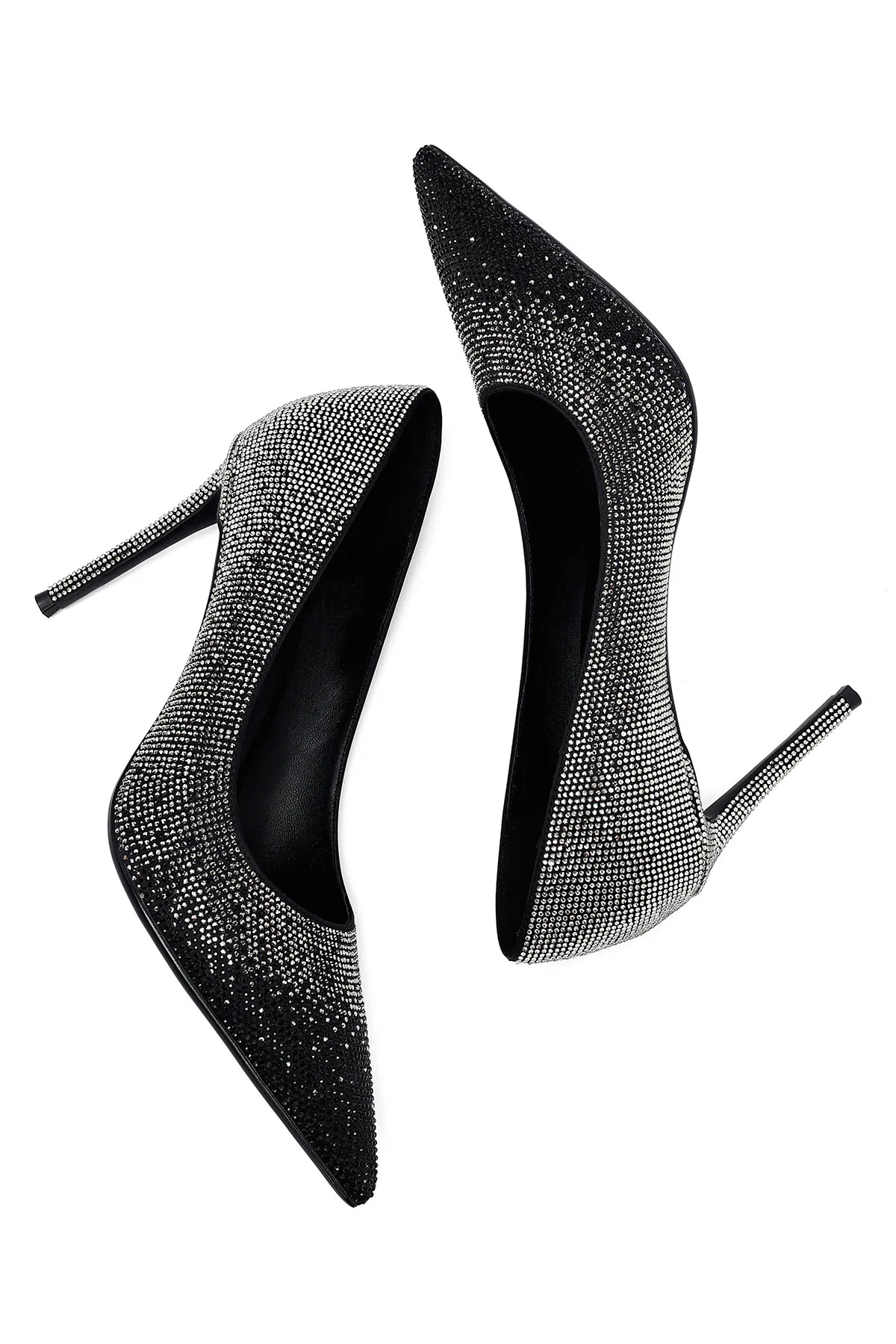 Kadın Siyah Taşlı İnce Topuklu Deri Stiletto - Image 14