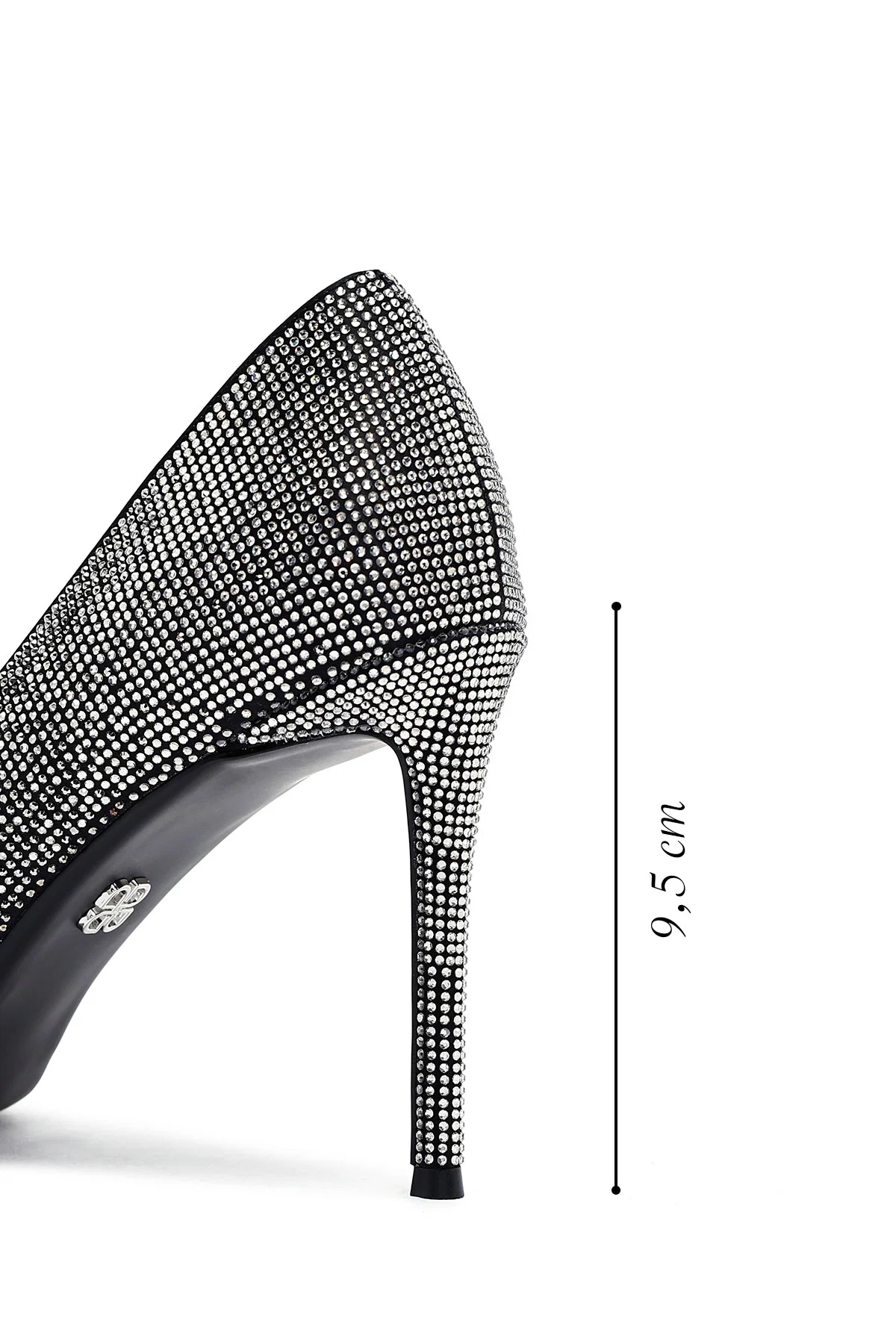 Kadın Siyah Taşlı İnce Topuklu Deri Stiletto - Image 2