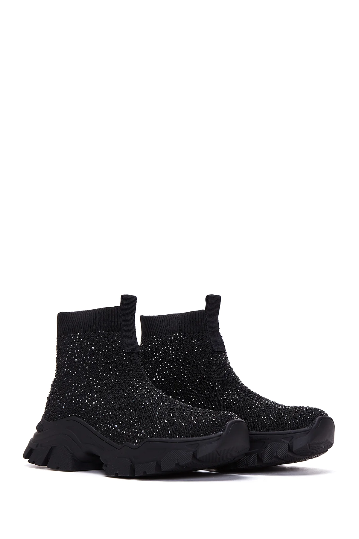 Kadın Siyah Taşlı Kalın Tabanlı Bilekli Sneaker - Image 3