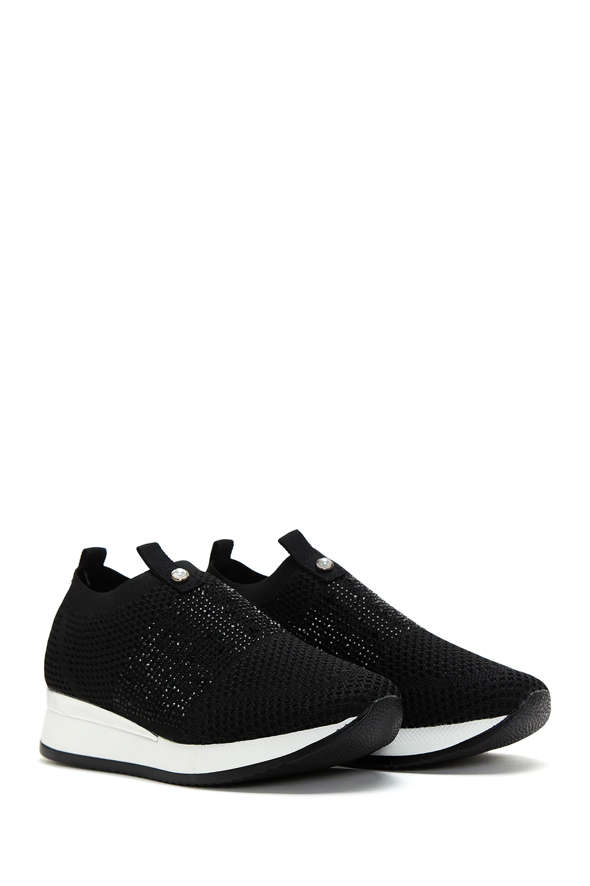 Kadın Siyah Taşlı Kalın Tabanlı Sneaker - Image 3