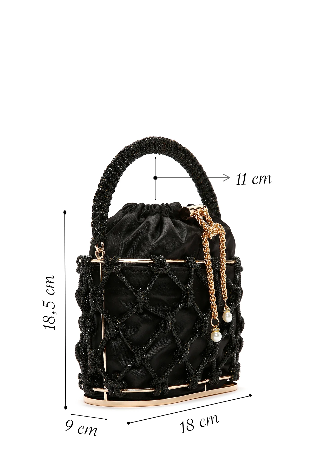 Kadın Siyah Taşlı Kutu Kol Çantası - Image 2