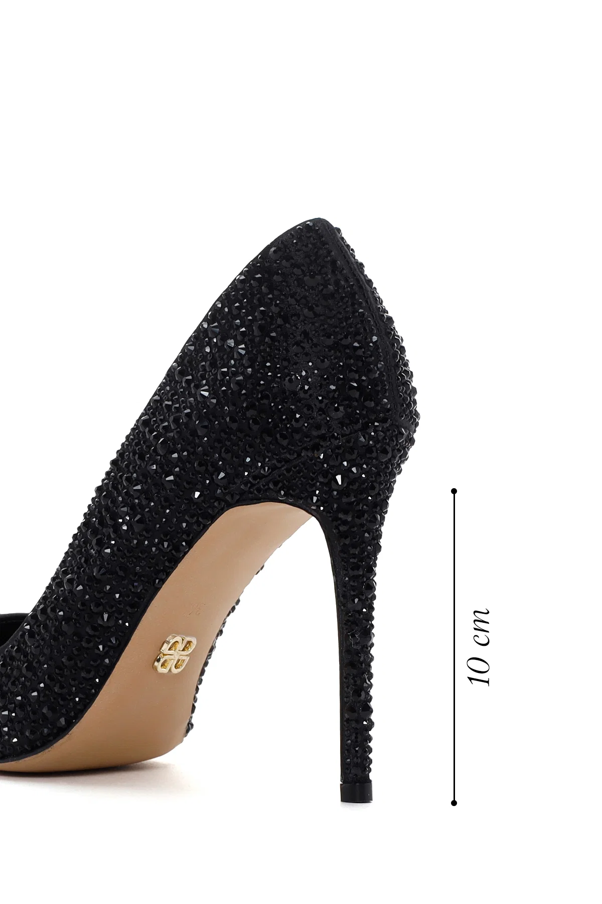 Kadın Siyah Taşlı Yüksek İnce Topuklu Deri Stiletto - Image 2