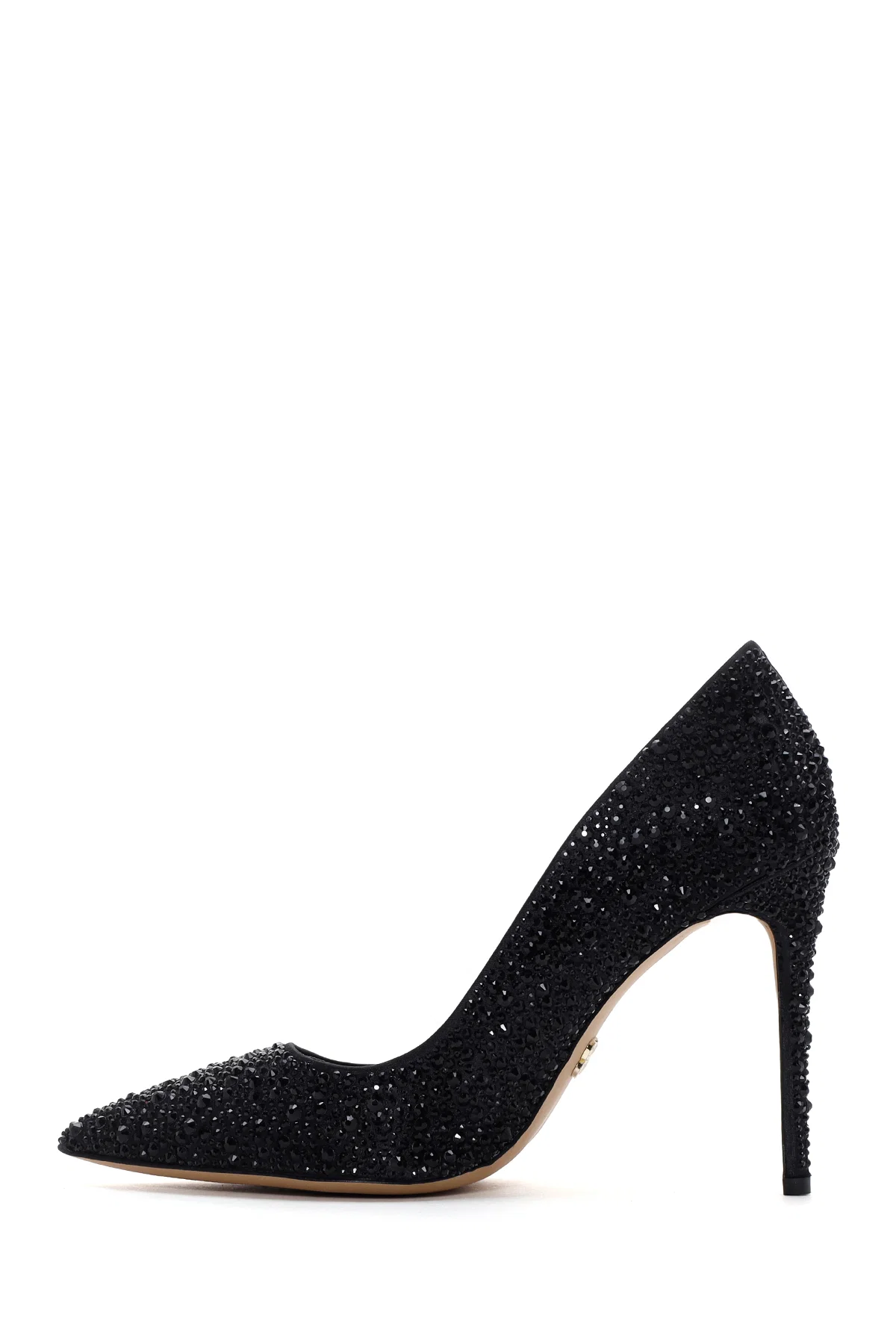 Kadın Siyah Taşlı Yüksek İnce Topuklu Deri Stiletto - Image 4