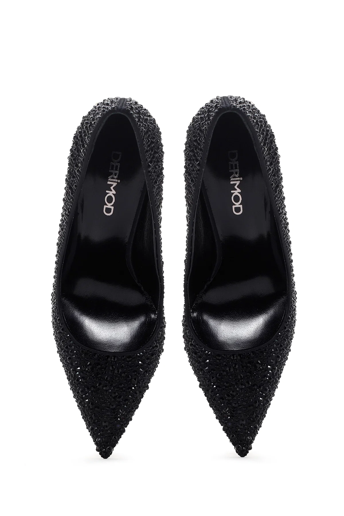 Kadın Siyah Taşlı Yüksek İnce Topuklu Deri Stiletto - Image 7