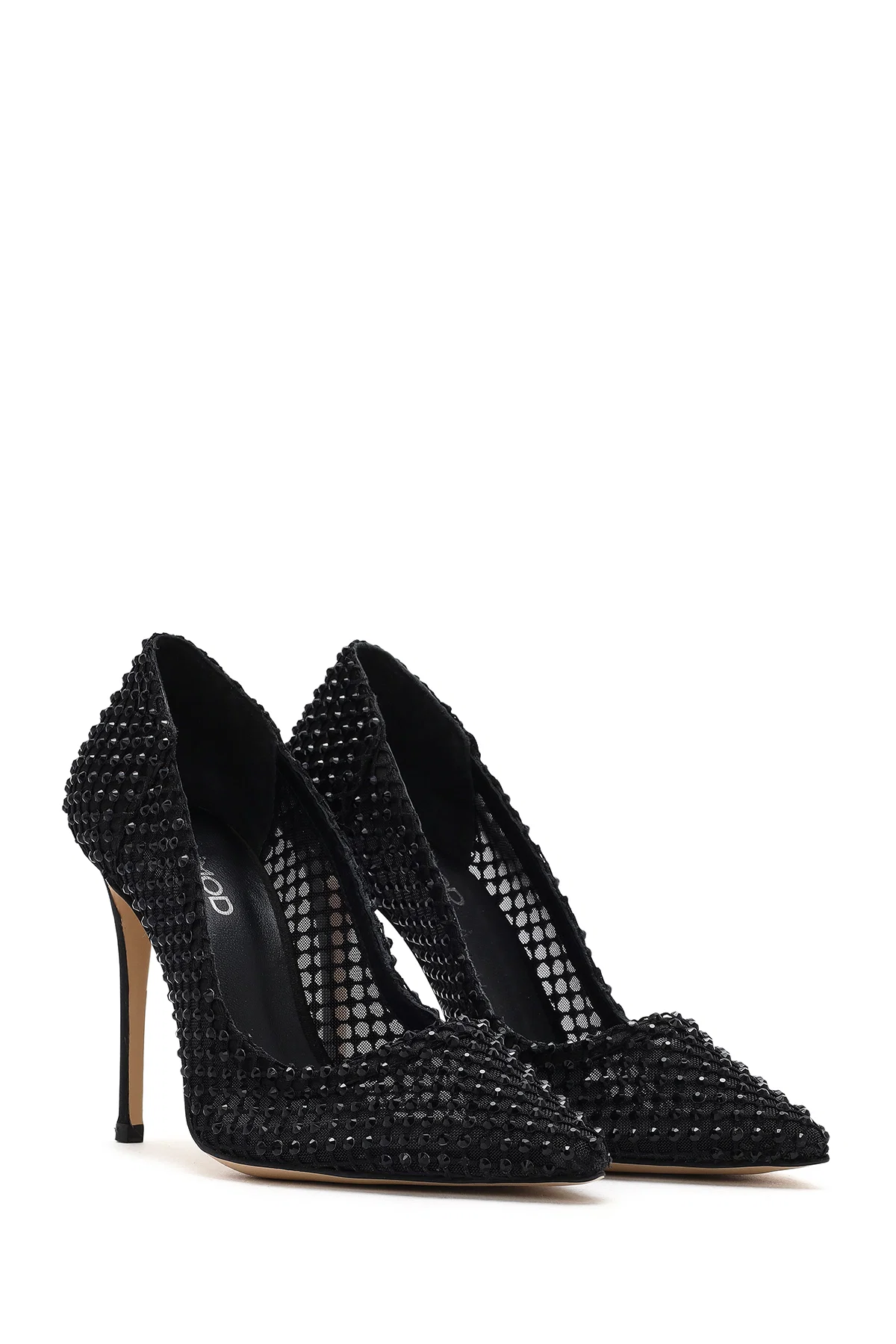 Kadın Siyah Taşlı Yüksek İnce Topuklu Deri Stiletto - Image 3