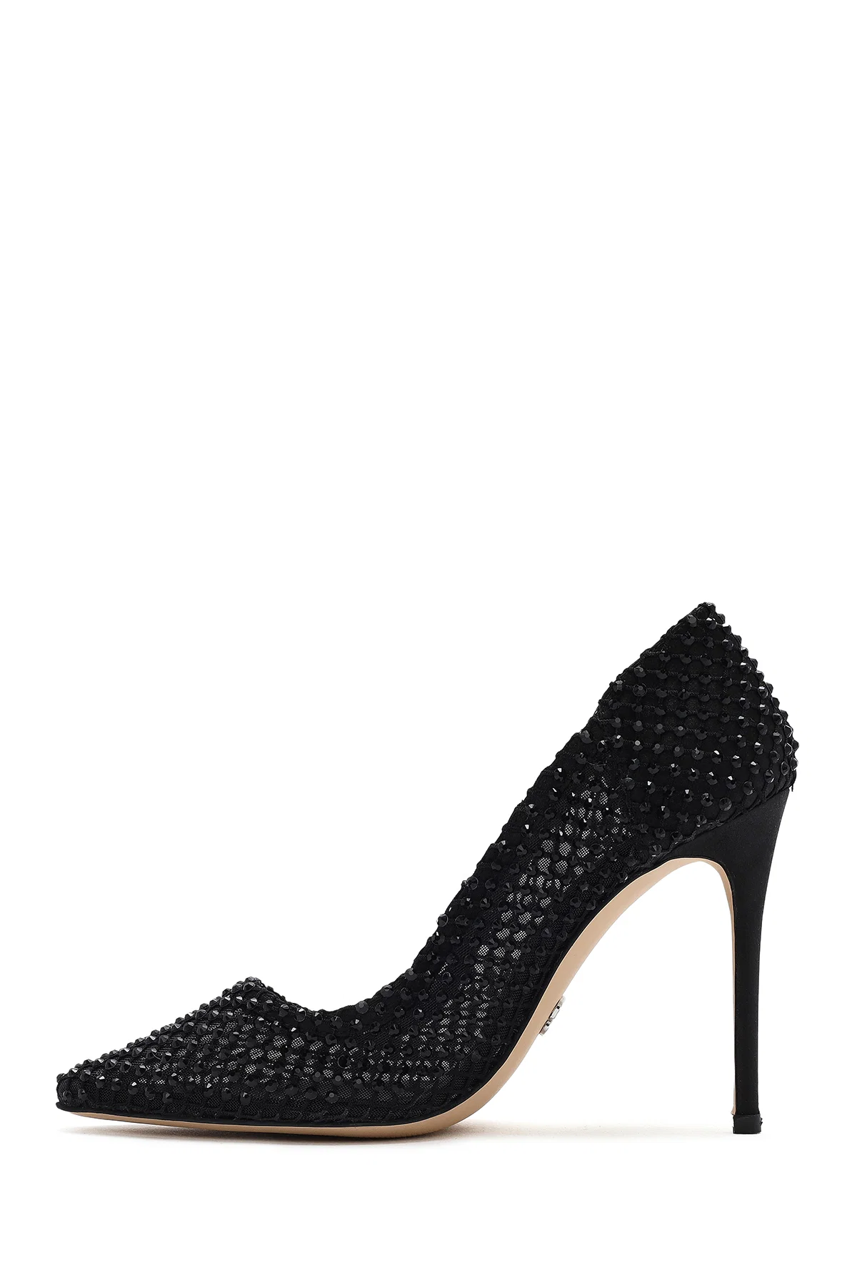 Kadın Siyah Taşlı Yüksek İnce Topuklu Deri Stiletto - Image 4