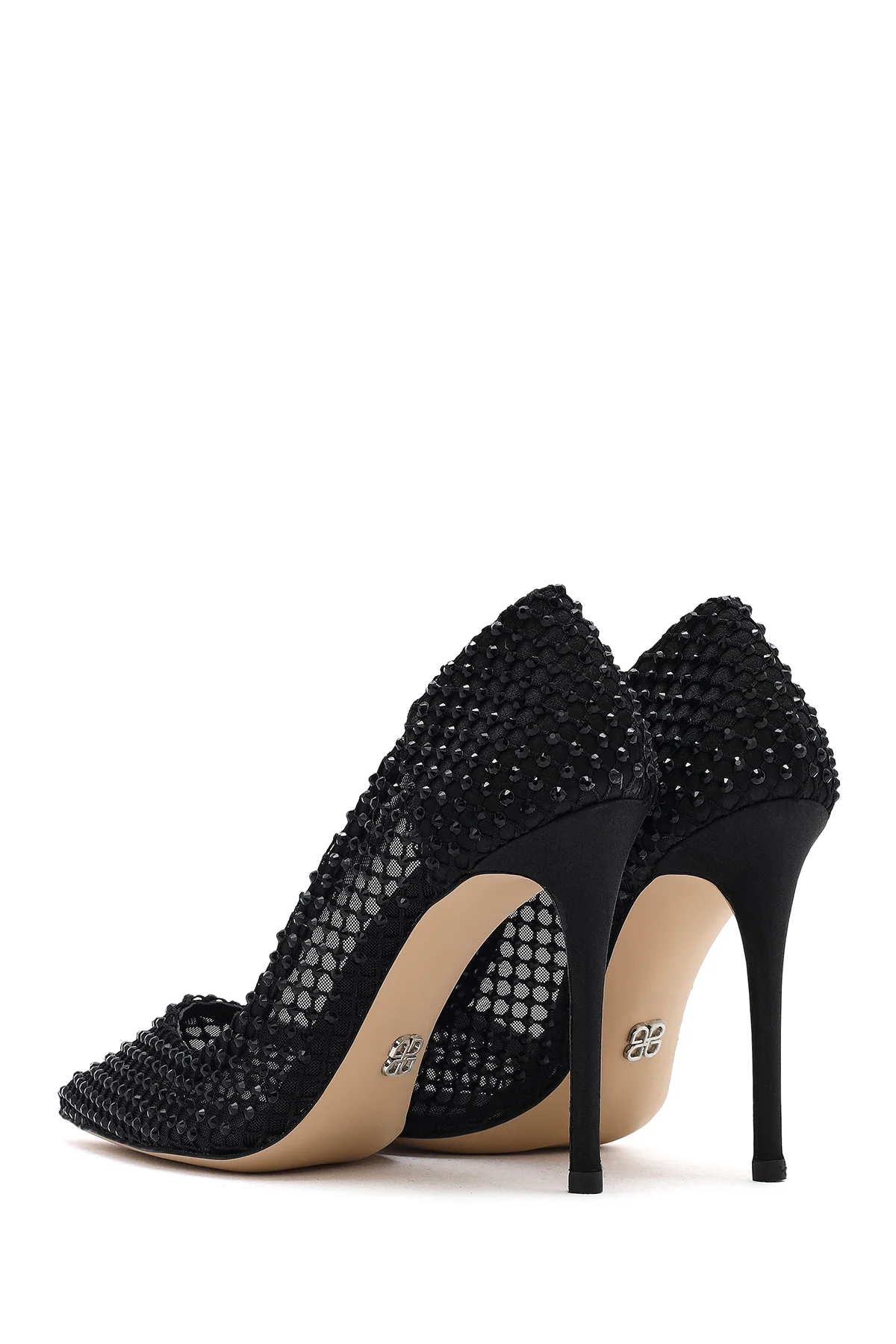 Kadın Siyah Taşlı Yüksek İnce Topuklu Deri Stiletto - Image 7