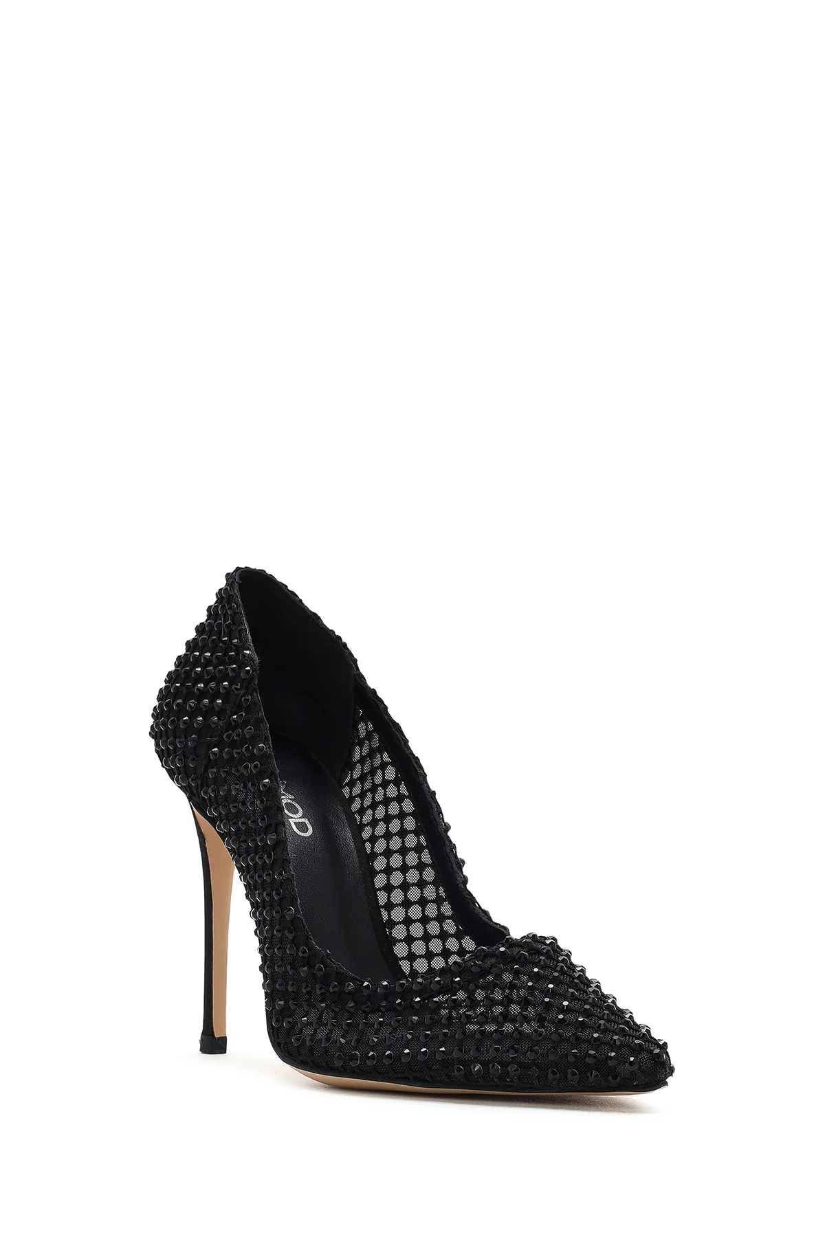 Kadın Siyah Taşlı Yüksek İnce Topuklu Deri Stiletto - Image 8