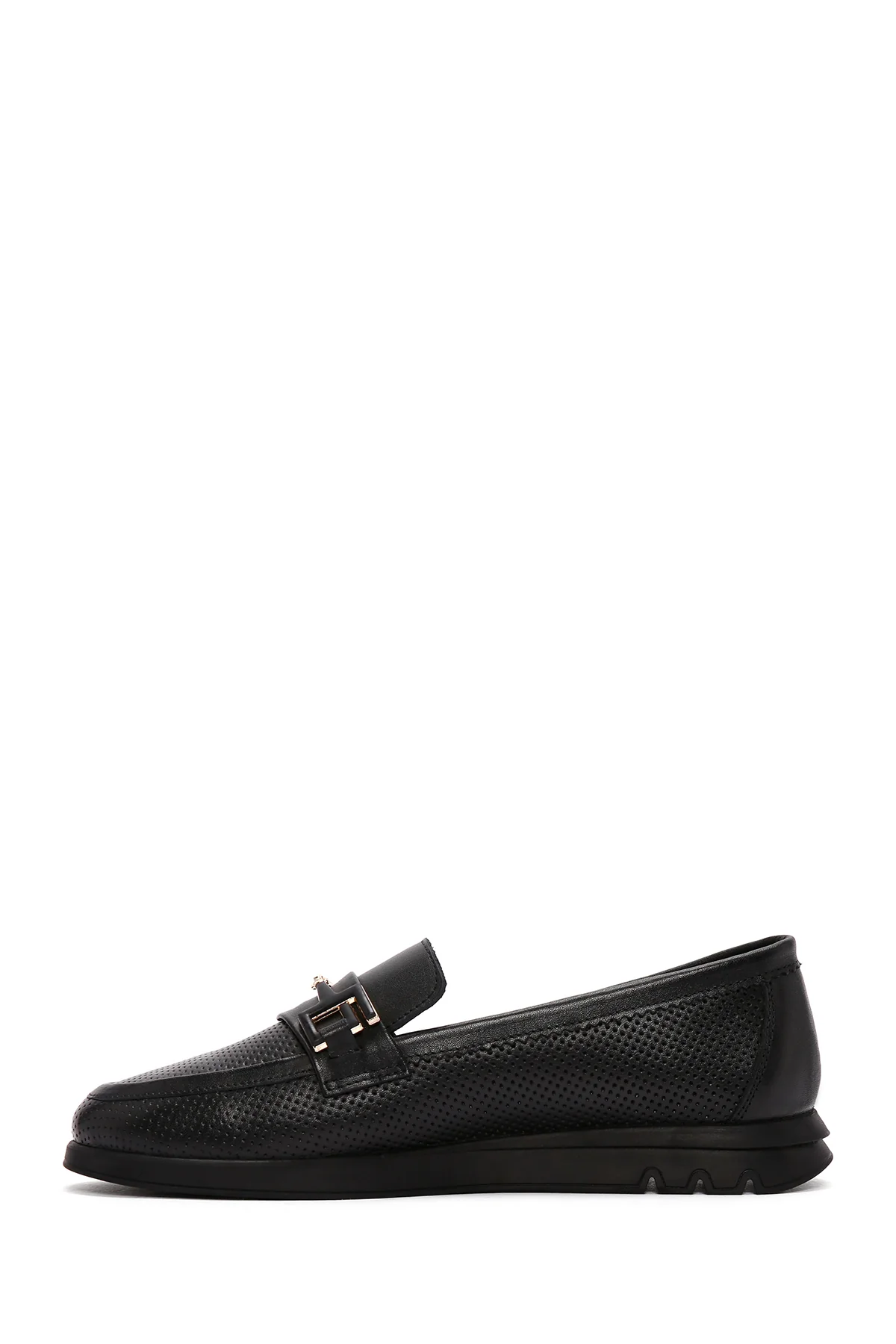 Kadın Siyah Toka Detaylı Deri Comfort Loafer - Image 2