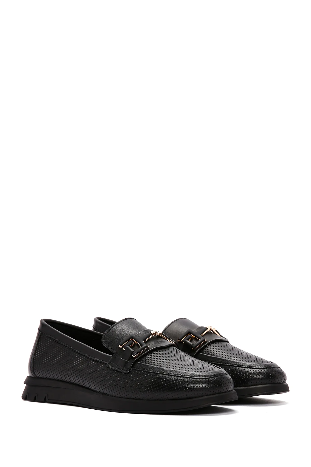 Kadın Siyah Toka Detaylı Deri Comfort Loafer - Image 3