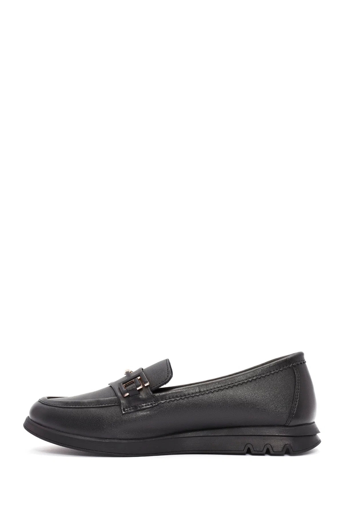 Kadın Siyah Toka Detaylı Deri Comfort Loafer - Image 2