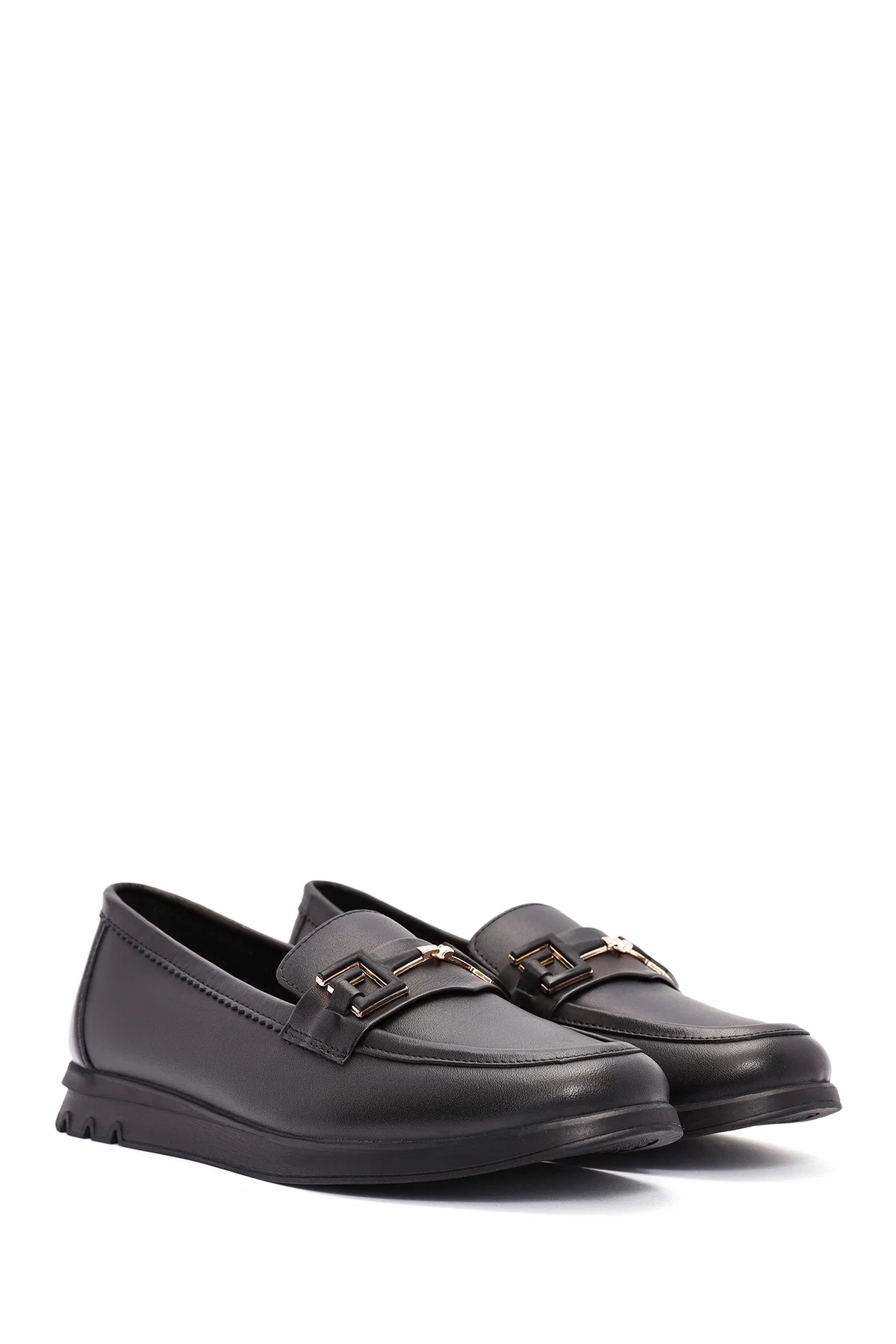 Kadın Siyah Toka Detaylı Deri Comfort Loafer - Image 3