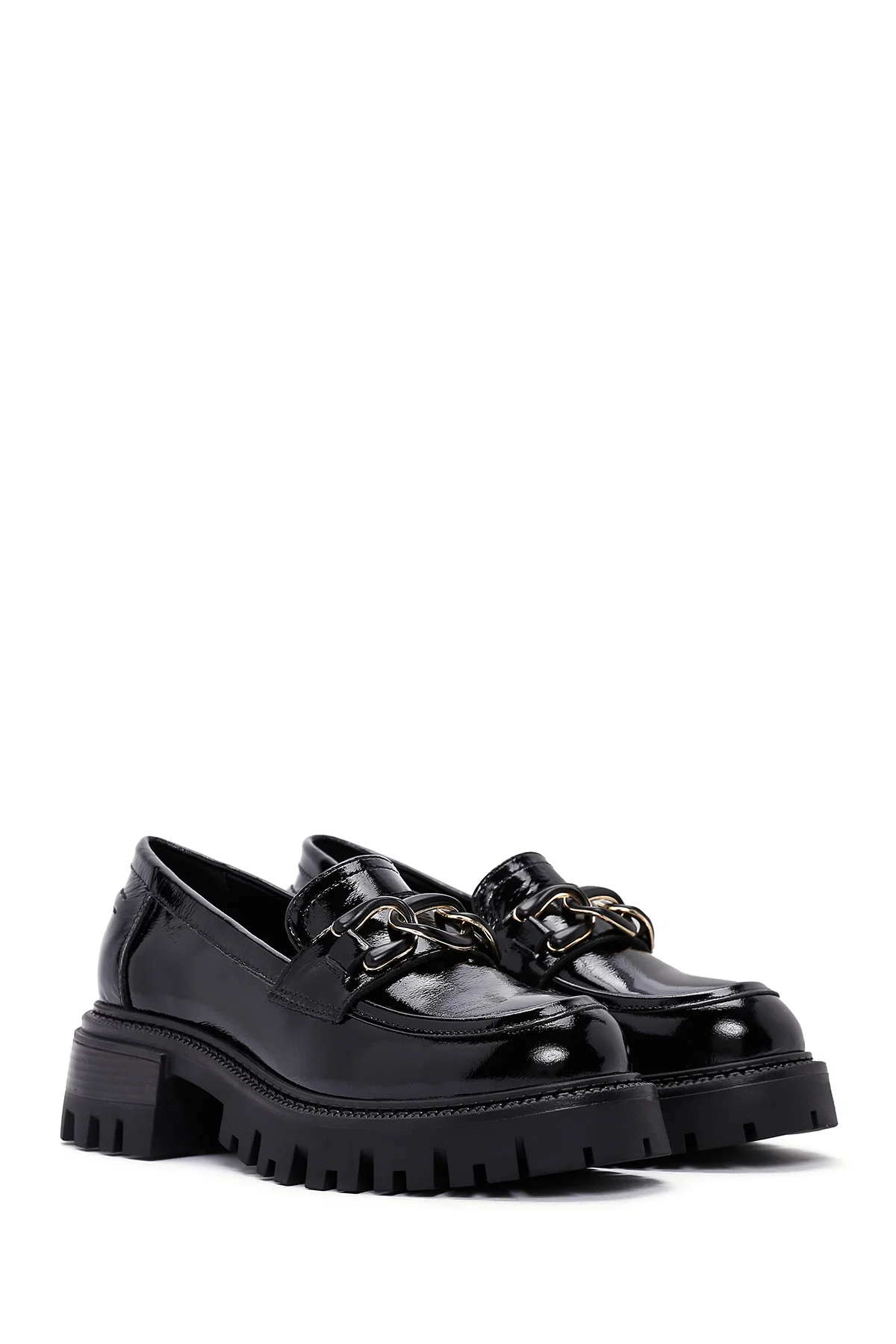 Kadın Siyah Toka Detaylı Deri Maskülen Loafer - Image 3
