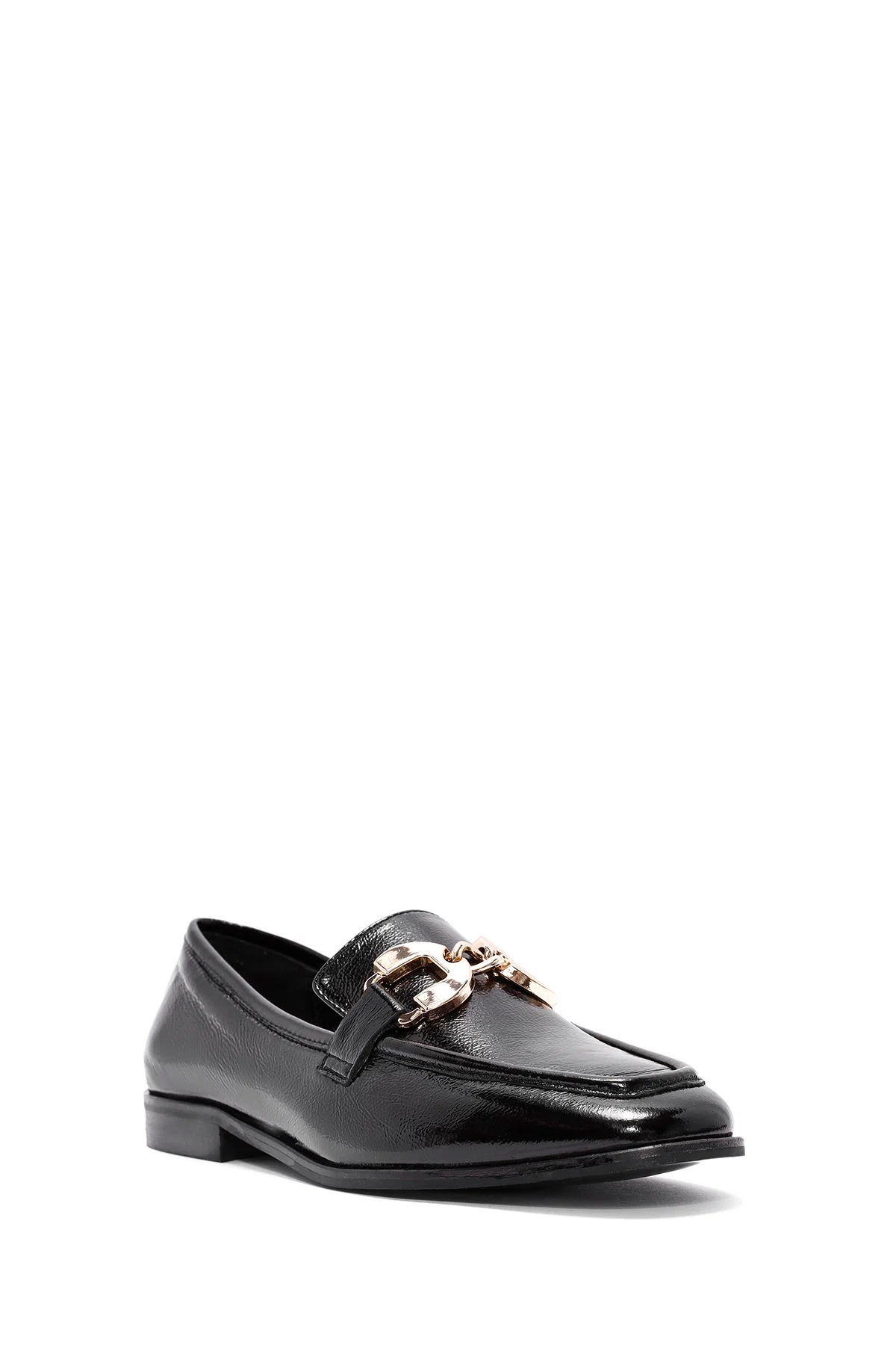 Kadın Siyah Toka Detaylı Deri Maskülen Loafer - Image 6