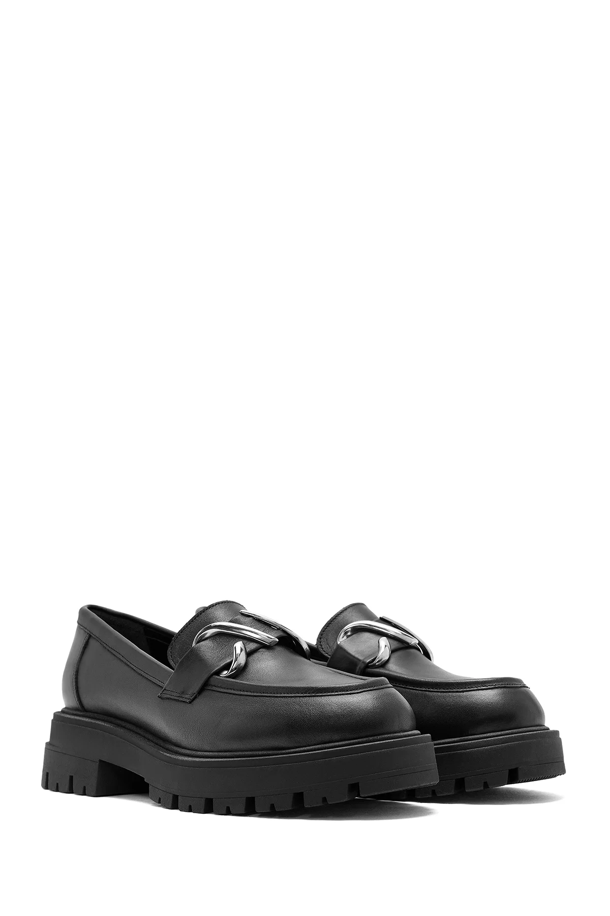 Kadın Siyah Toka Detaylı Deri Maskülen Loafer - Image 3