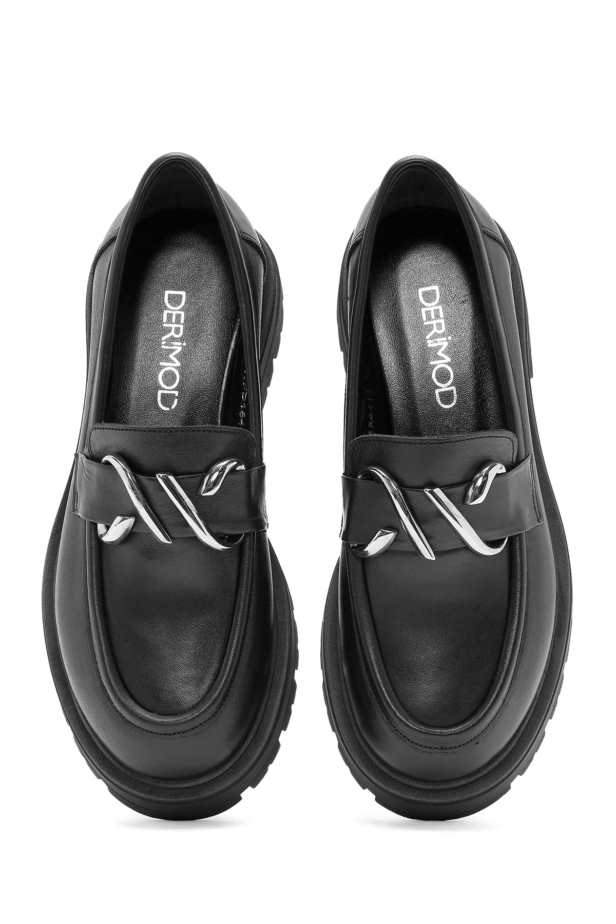 Kadın Siyah Toka Detaylı Deri Maskülen Loafer - Image 7