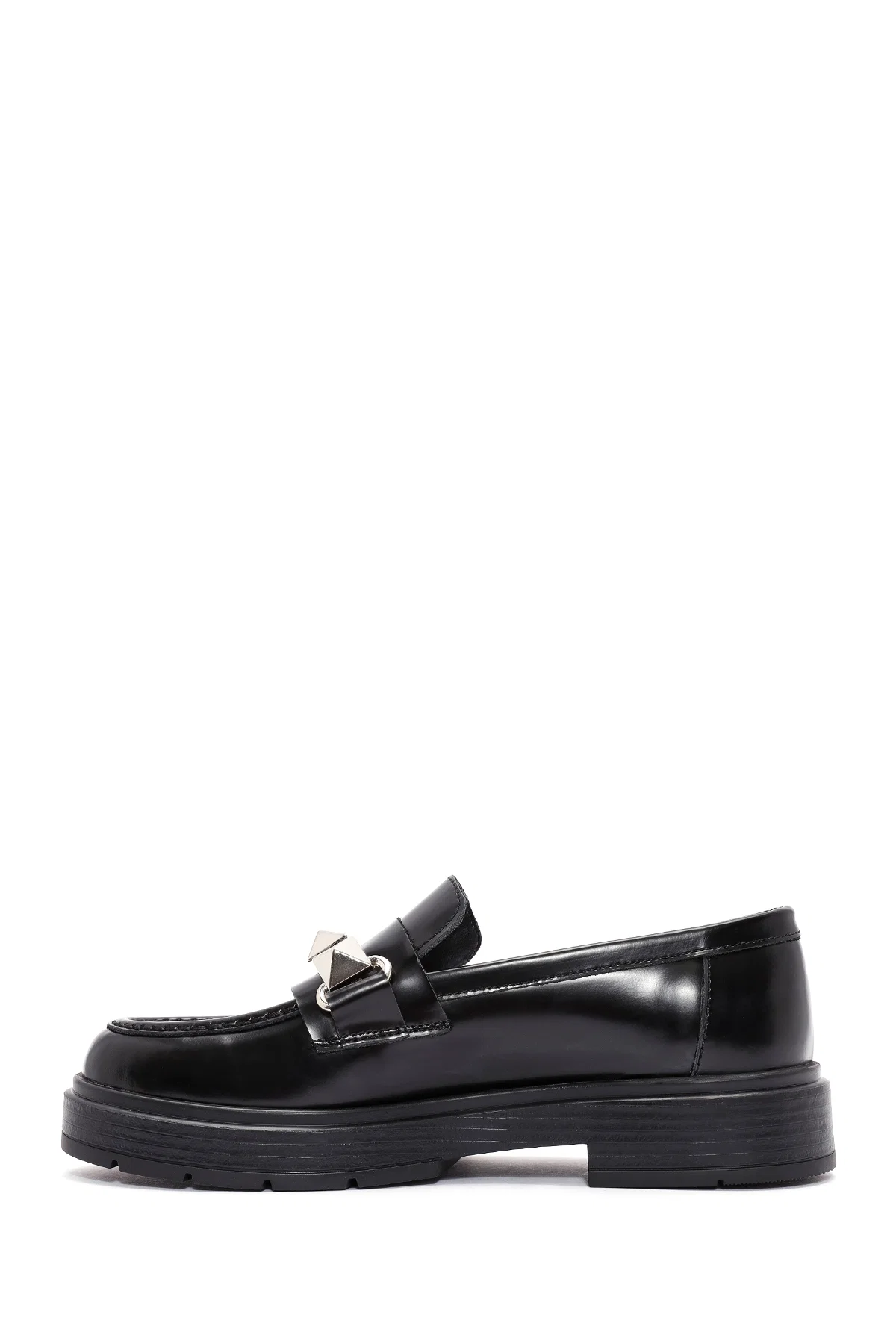 Kadın Siyah Toka Detaylı Deri Maskülen Loafer - Image 2