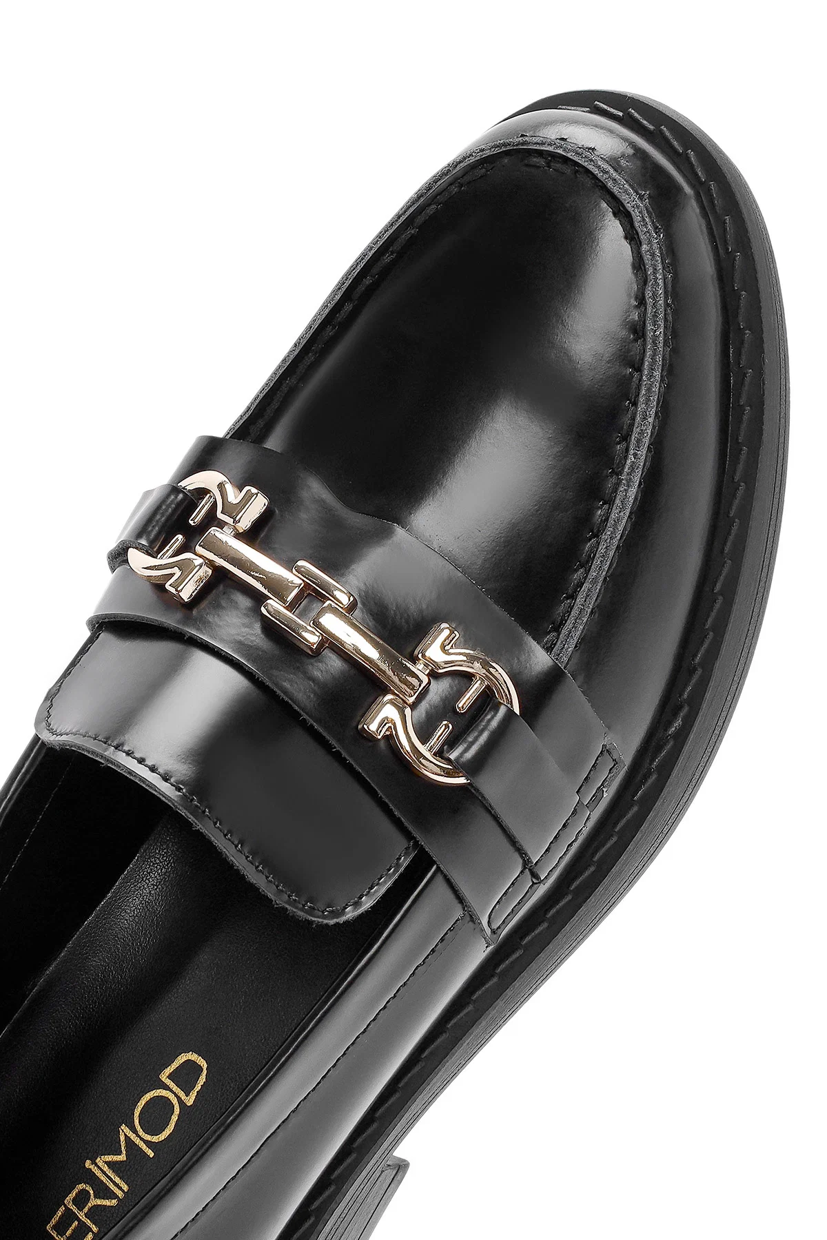 Kadın Siyah Toka Detaylı Deri Maskülen Loafer - Image 10