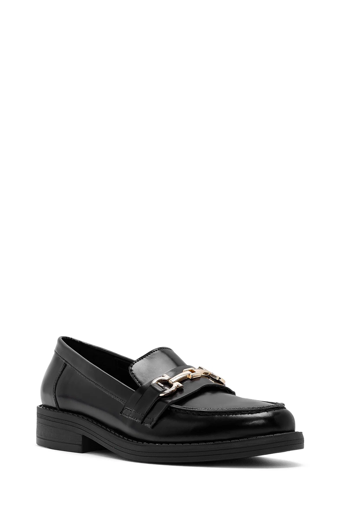 Kadın Siyah Toka Detaylı Deri Maskülen Loafer - Image 6