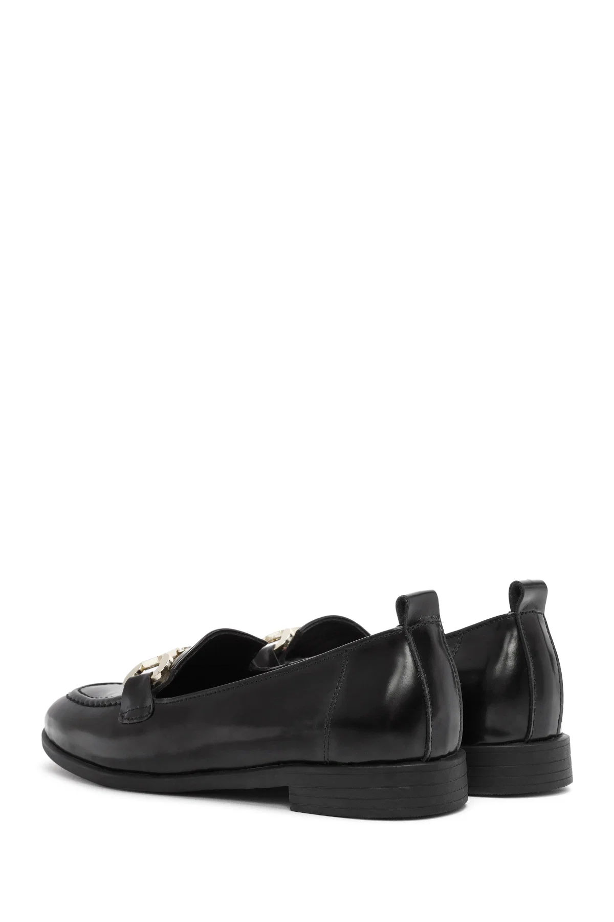 Kadın Siyah Toka Detaylı Deri Maskülen Loafer - Image 5