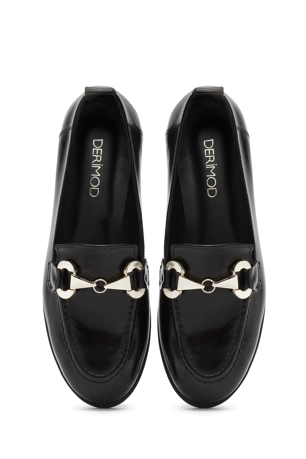 Kadın Siyah Toka Detaylı Deri Maskülen Loafer - Image 7