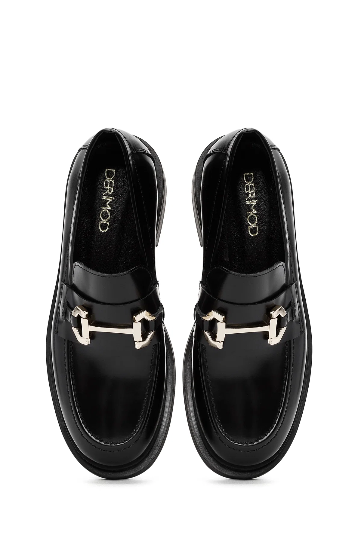 Kadın Siyah Toka Detaylı Deri Maskülen Loafer - Image 7