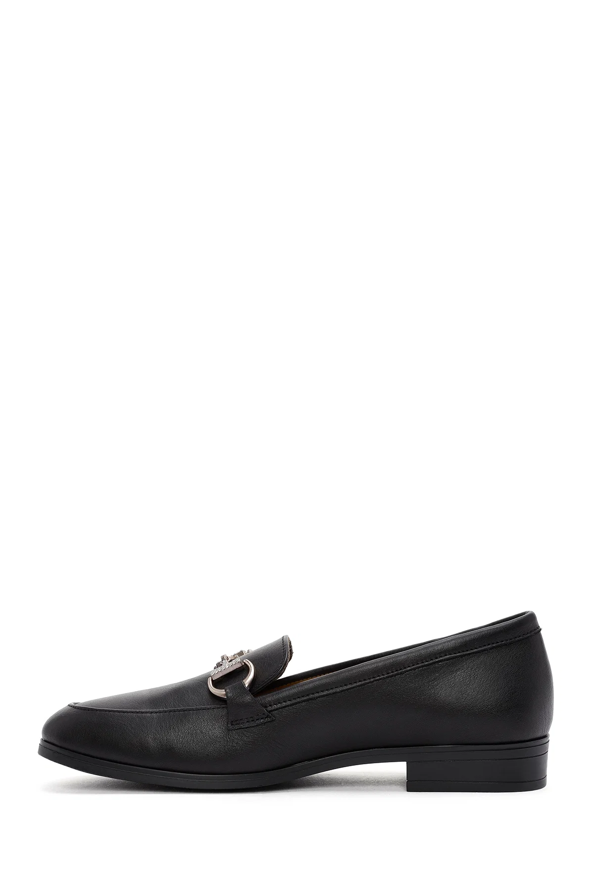 Kadın Siyah Toka Detaylı Deri Maskülen Loafer - Image 2