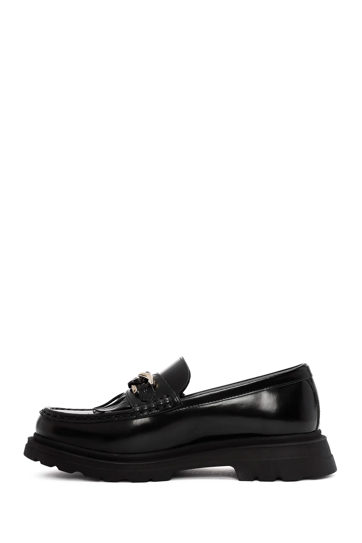 Kadın Siyah Toka Detaylı Deri Maskülen Loafer - Image 2