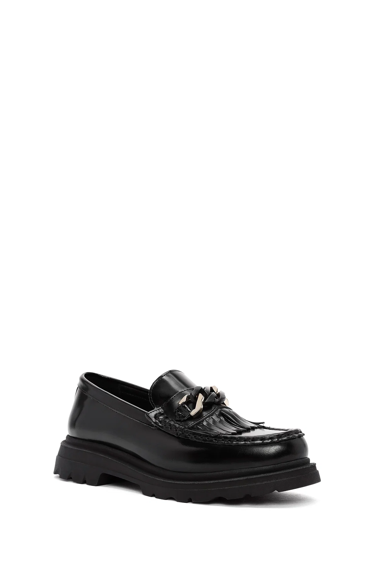 Kadın Siyah Toka Detaylı Deri Maskülen Loafer - Image 6
