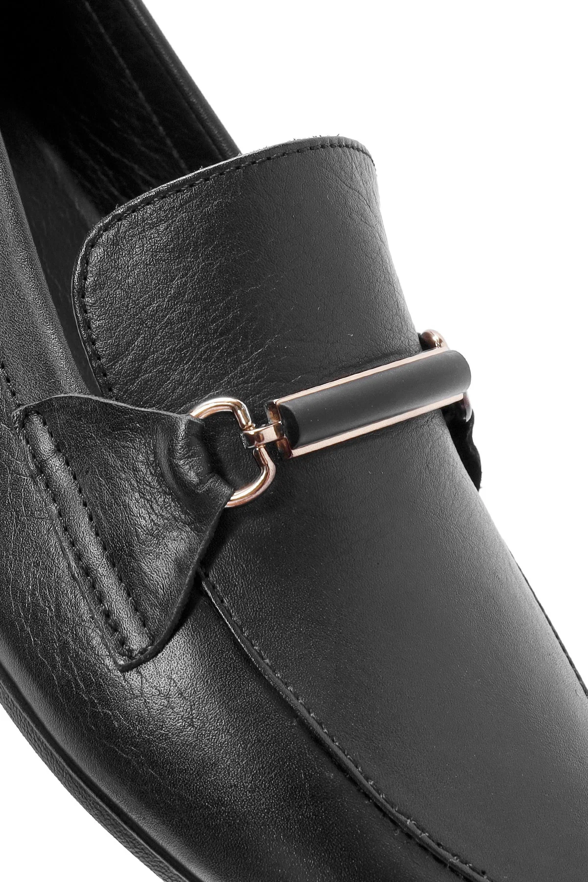 Kadın Siyah Toka Detaylı Deri Maskülen Loafer - Image 10