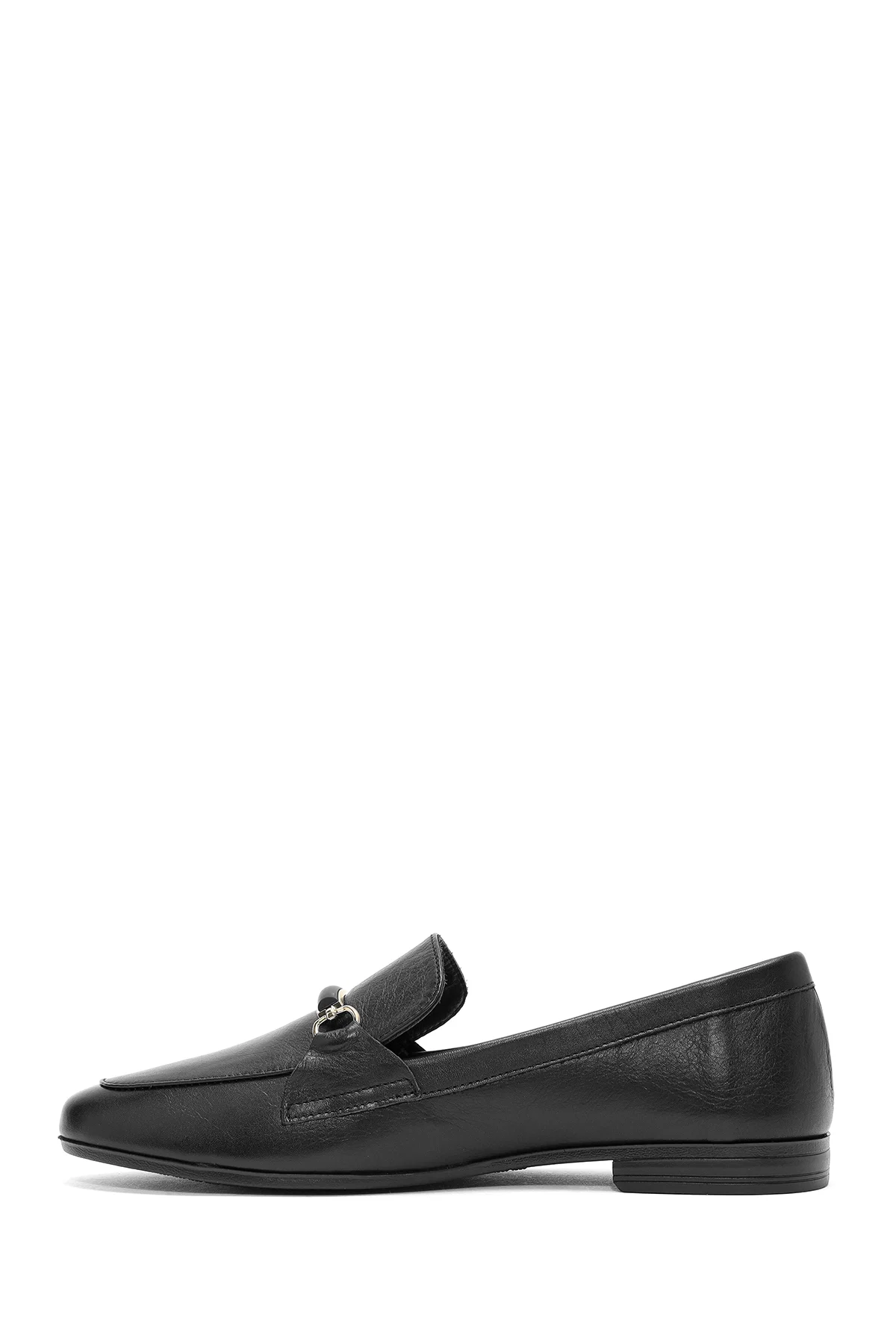 Kadın Siyah Toka Detaylı Deri Maskülen Loafer - Image 2