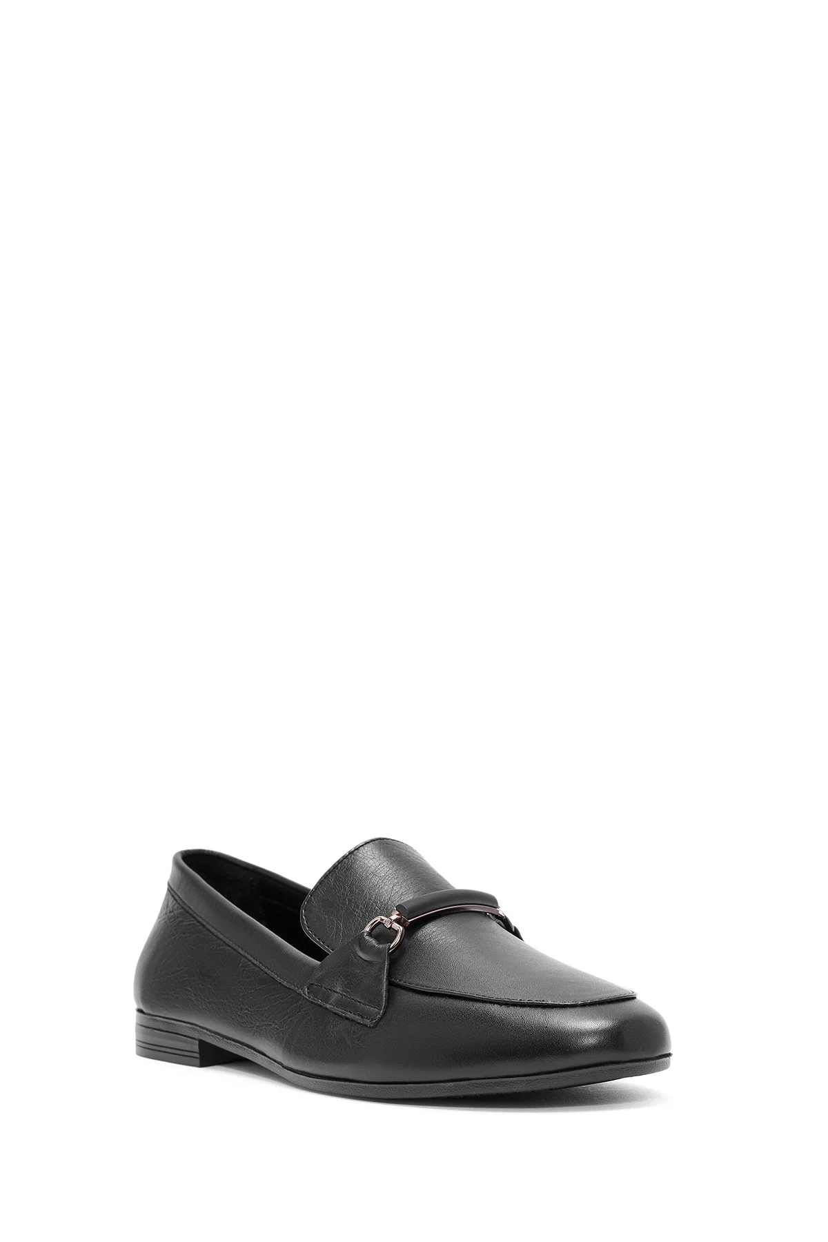 Kadın Siyah Toka Detaylı Deri Maskülen Loafer - Image 6
