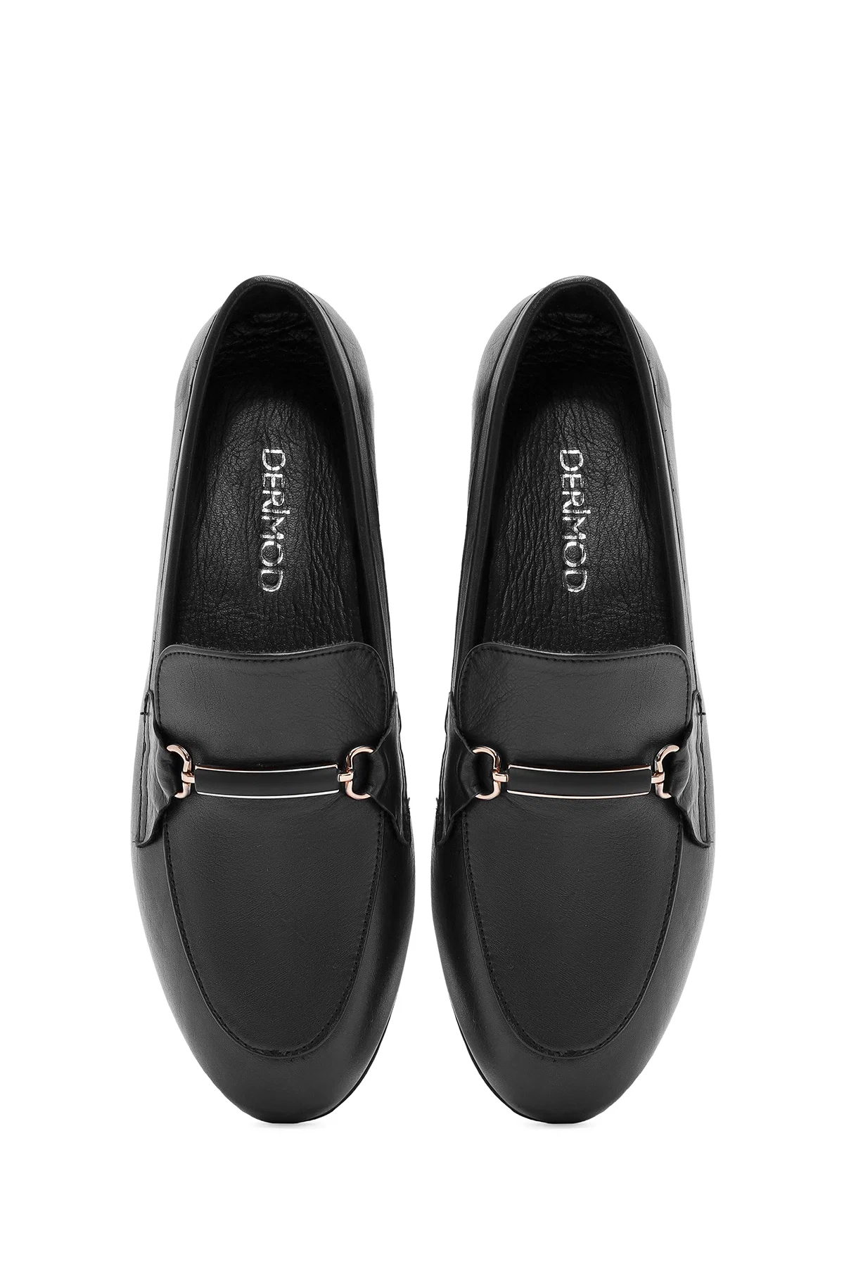 Kadın Siyah Toka Detaylı Deri Maskülen Loafer - Image 7