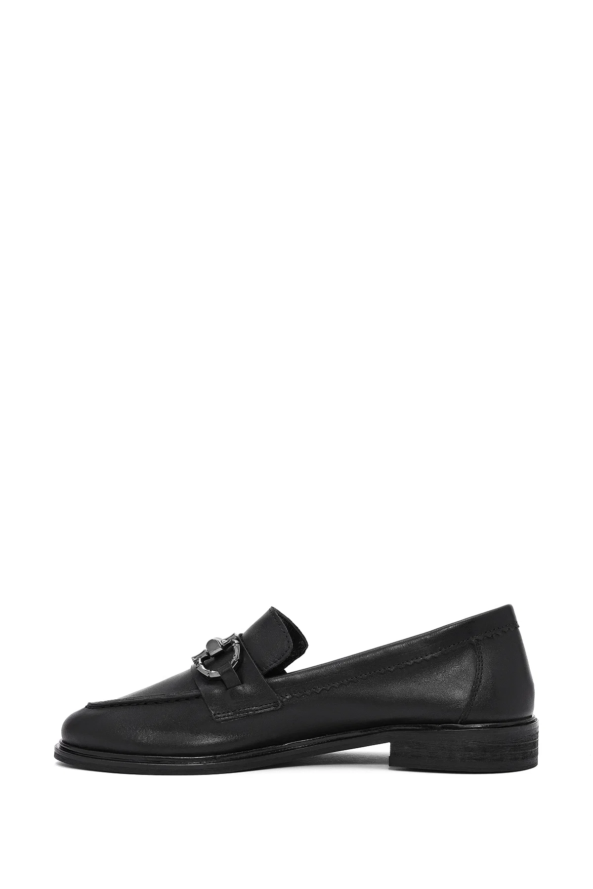 Kadın Siyah Toka Detaylı Deri Maskülen Loafer - Image 2