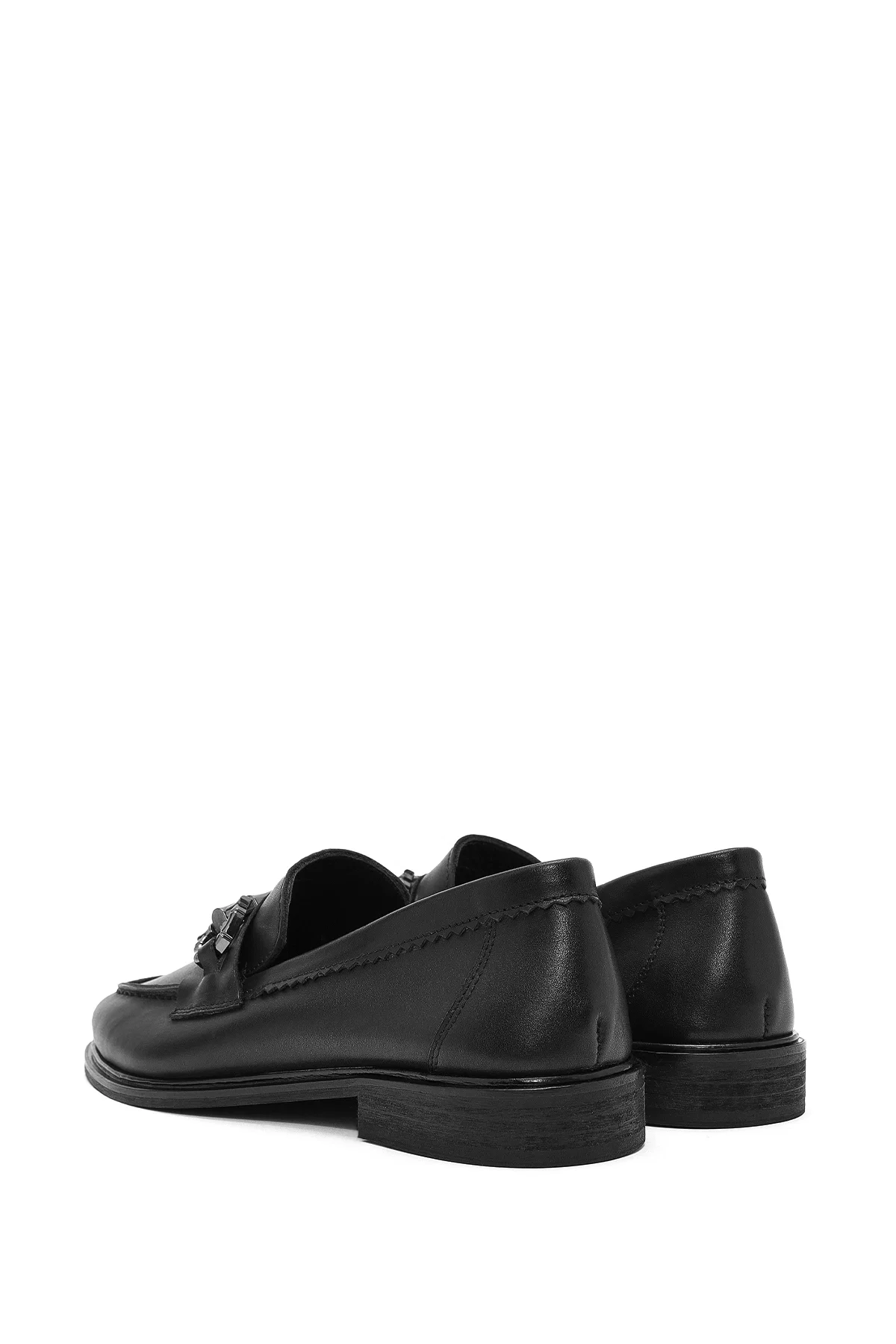 Kadın Siyah Toka Detaylı Deri Maskülen Loafer - Image 5
