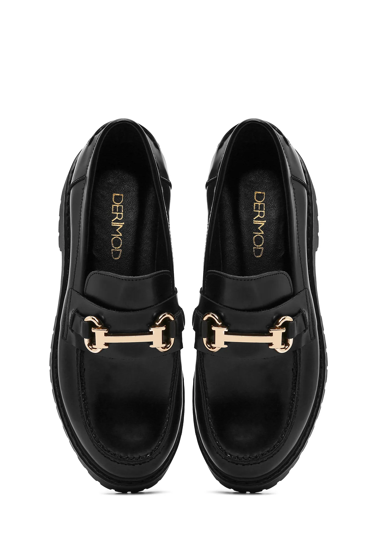 Kadın Siyah Toka Detaylı Kalın Tabanlı Deri Maskülen Loafer - Image 4