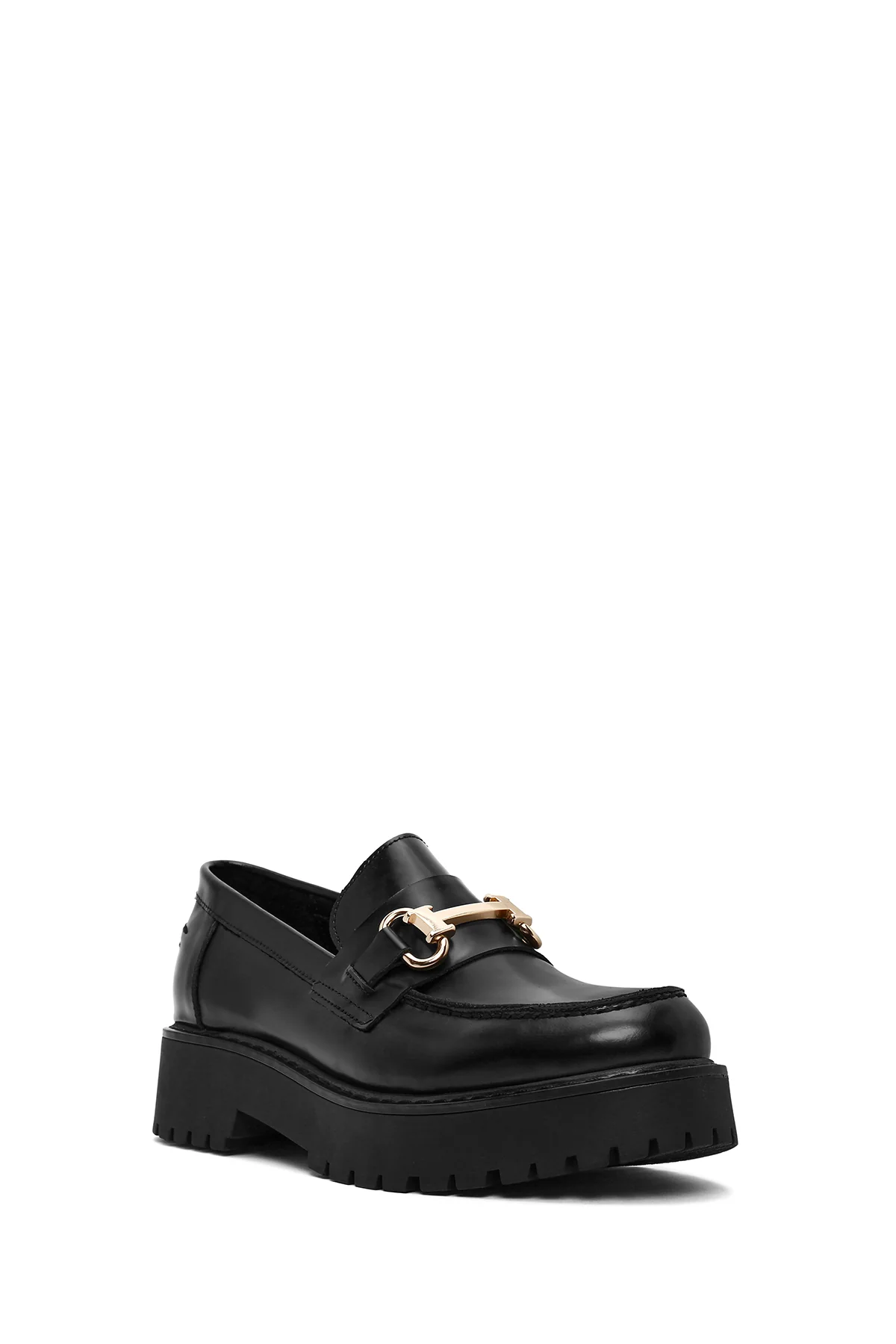 Kadın Siyah Toka Detaylı Kalın Tabanlı Deri Maskülen Loafer - Image 7