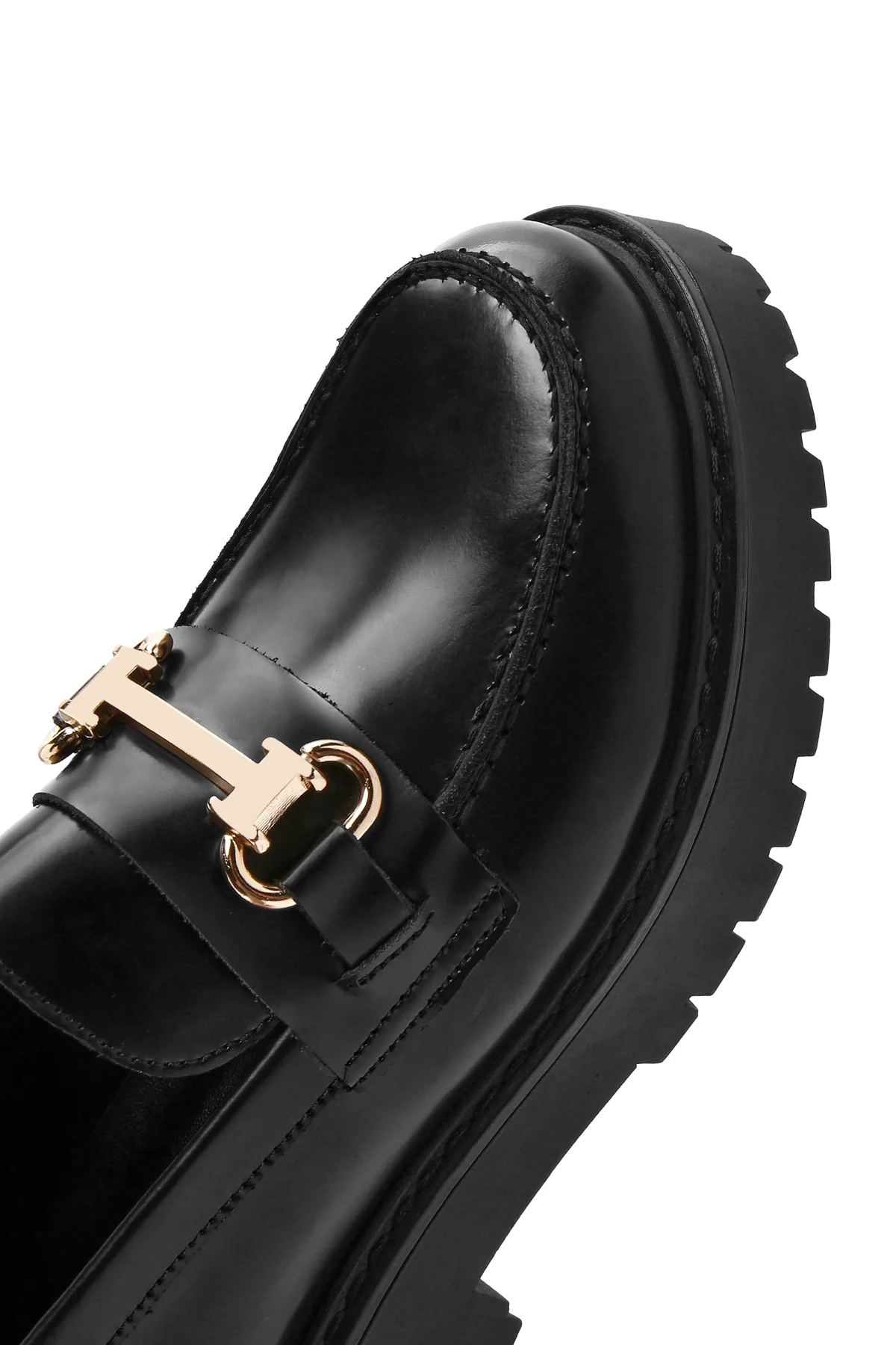 Kadın Siyah Toka Detaylı Kalın Tabanlı Deri Maskülen Loafer - Image 9