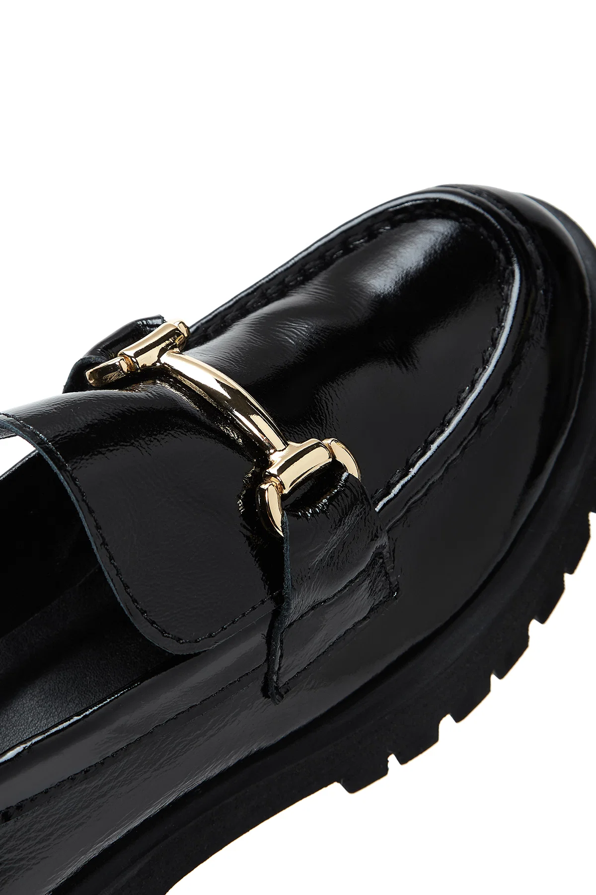 Kadın Siyah Toka Detaylı Rugan Deri Maskülen Loafer - Image 8