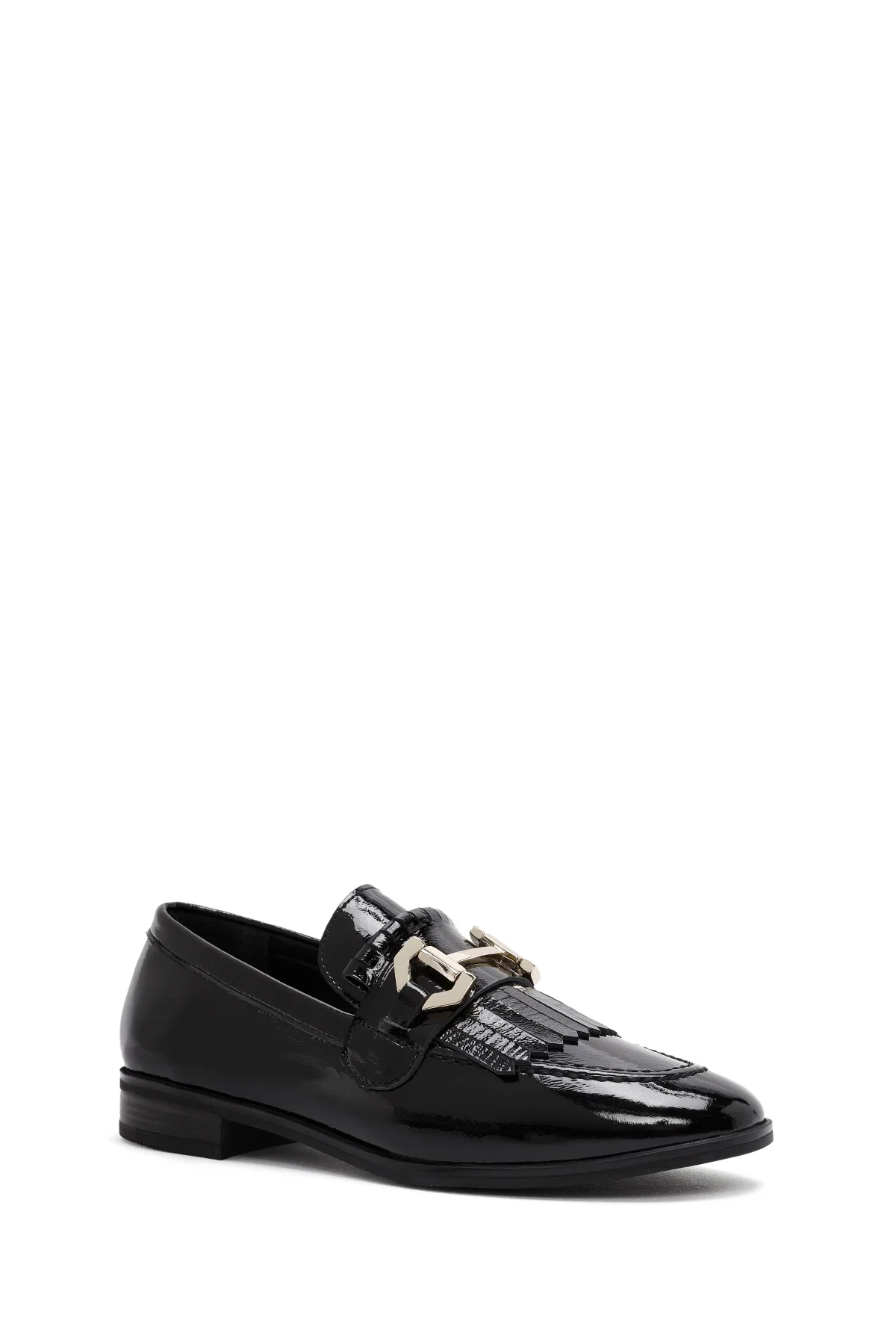 Kadın Siyah Toka Detaylı Rugan Deri Maskülen Loafer - Image 6