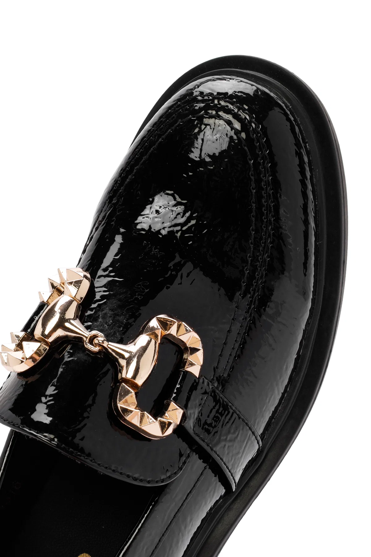 Kadın Siyah Toka Detaylı Rugan Maskülen Loafer - Image 9
